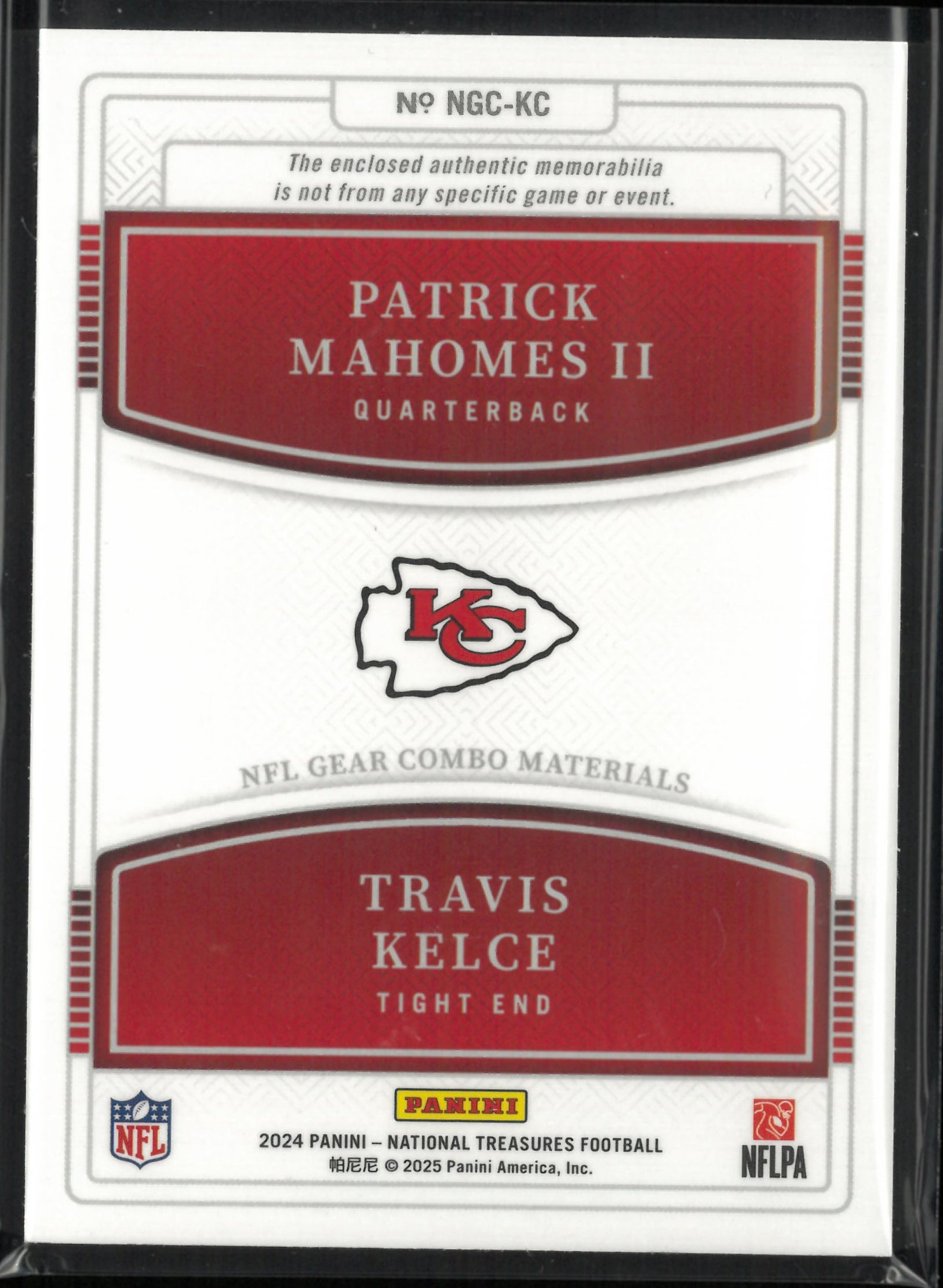 2024 Panini National Treasure Patch Patrick Mahomes II/ Travis Kelce /99