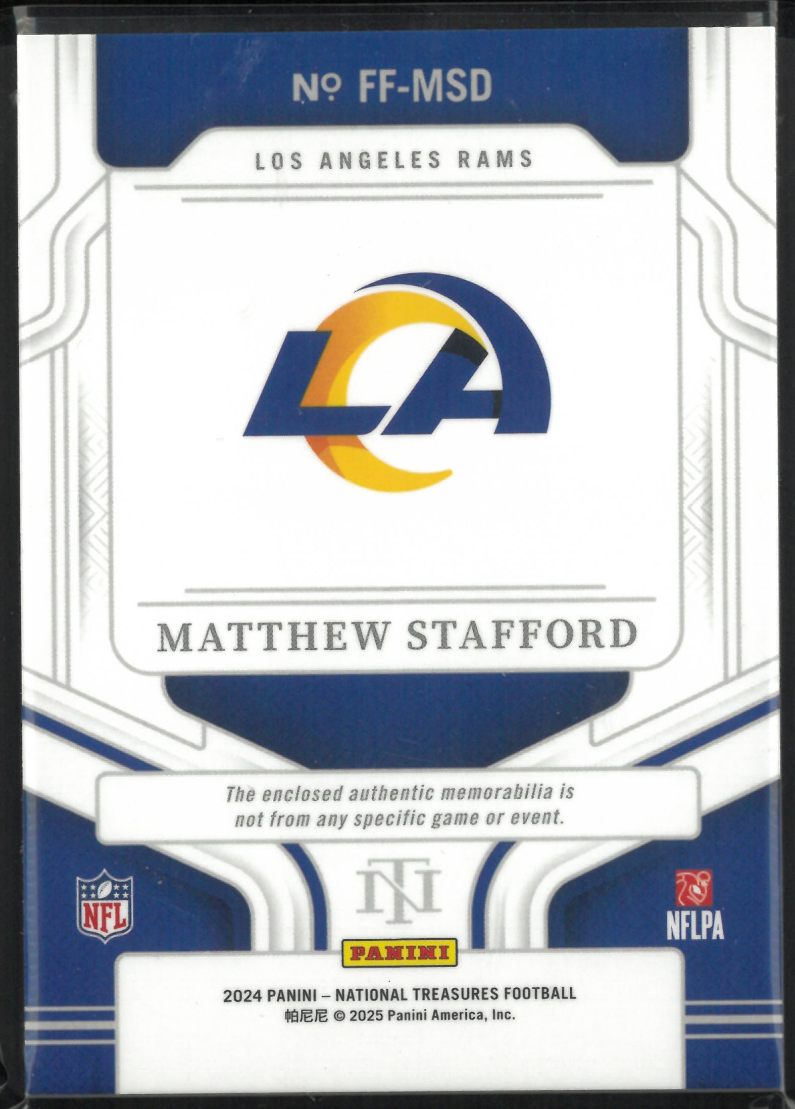 2024 Panini National Treasure Patch Matthew Stafford /25