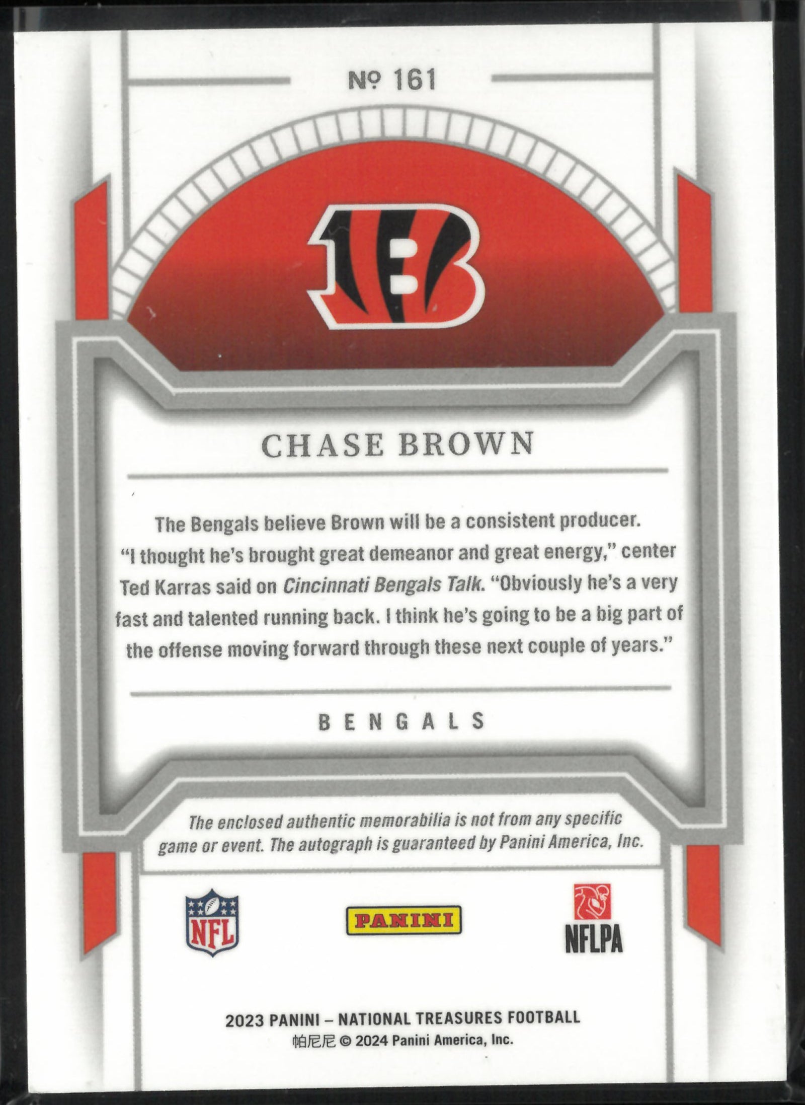 2023 Panini National Treasures Rookie Patch Autograph Chase Brown Auto RC