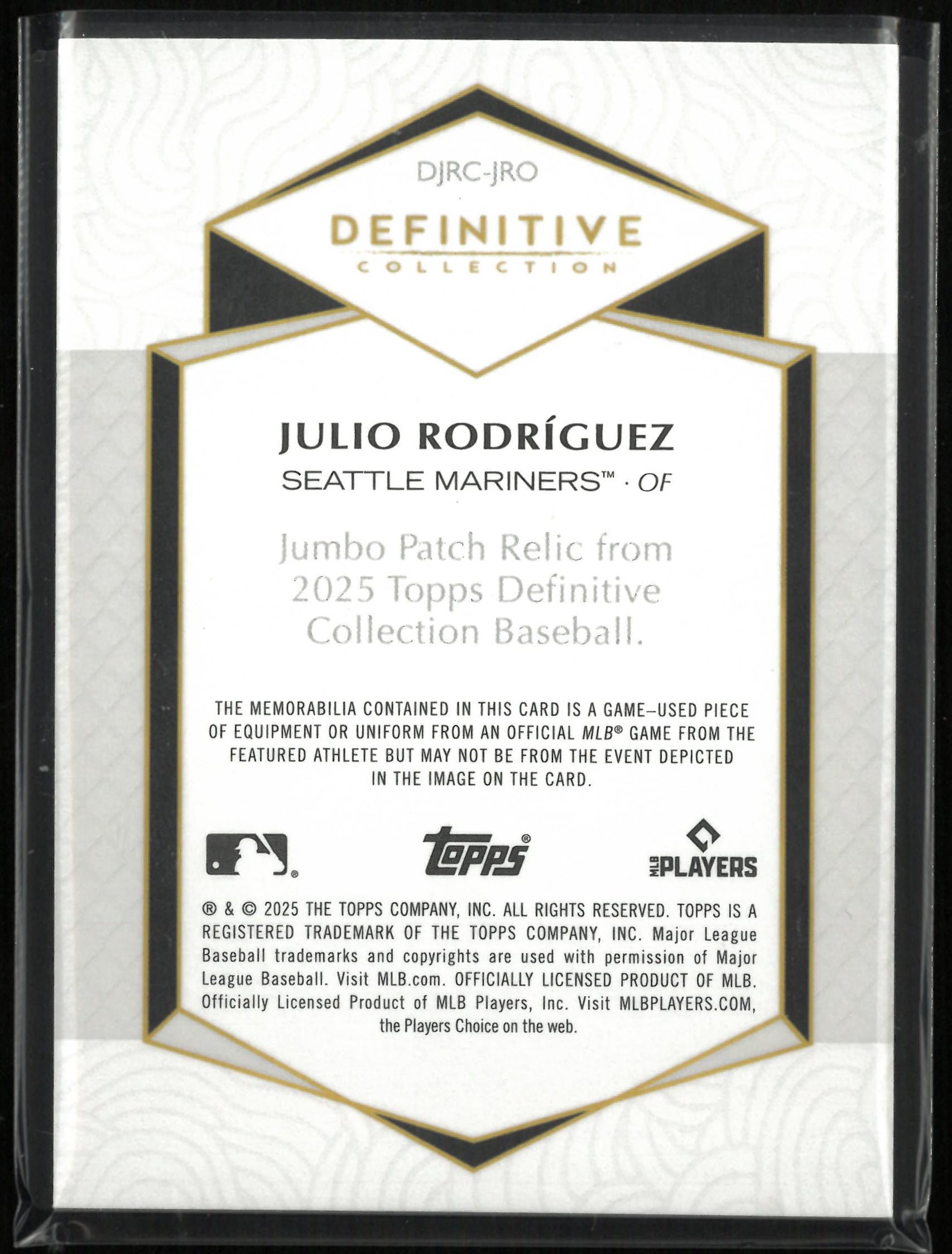 2025 Topps Definitive Jumbo Patch Relic Julio Rodriguez Orange /25