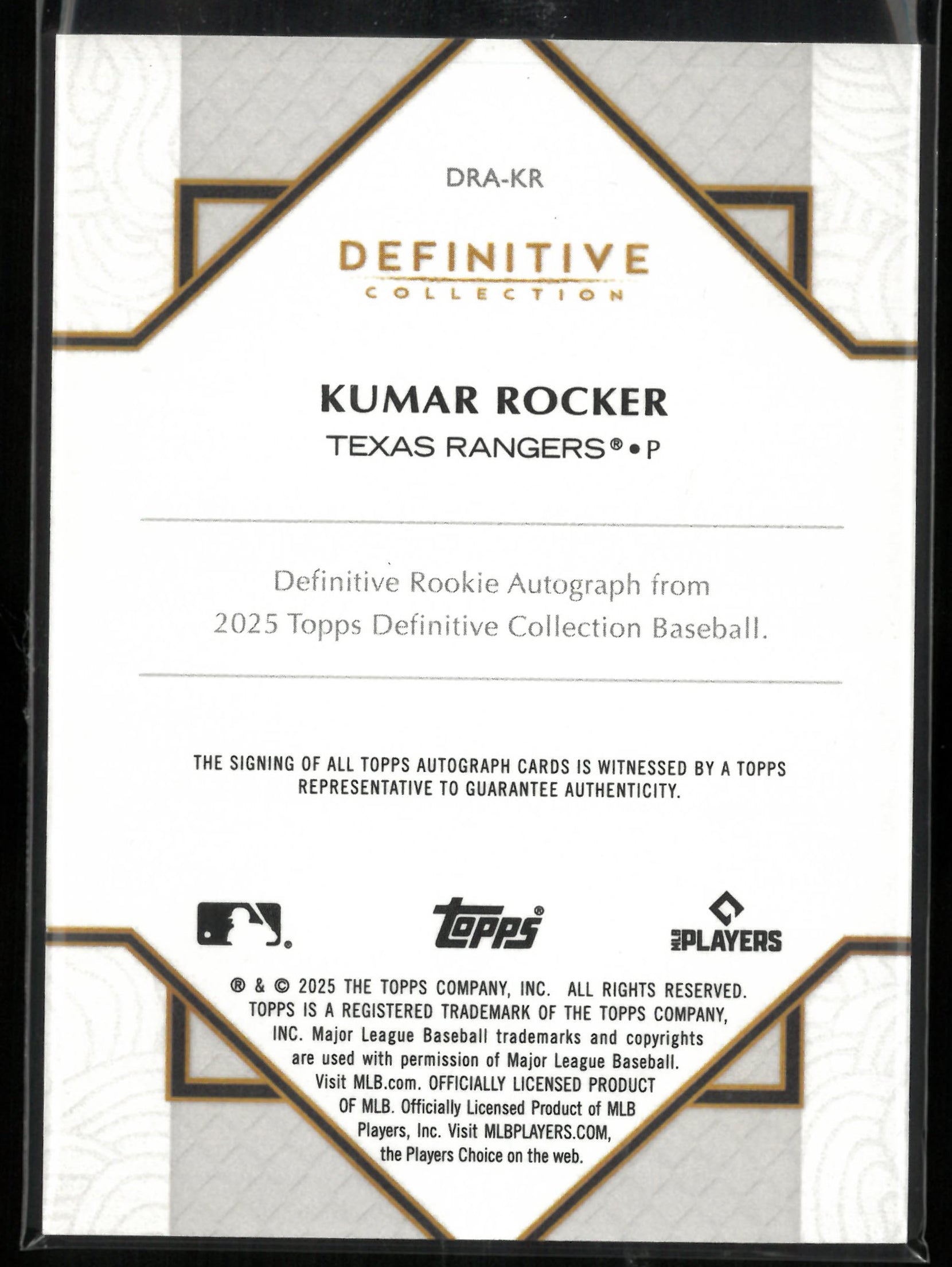 2025 Topps Definitive Rookie Autograph Kumar Rocker Auto /10 RC