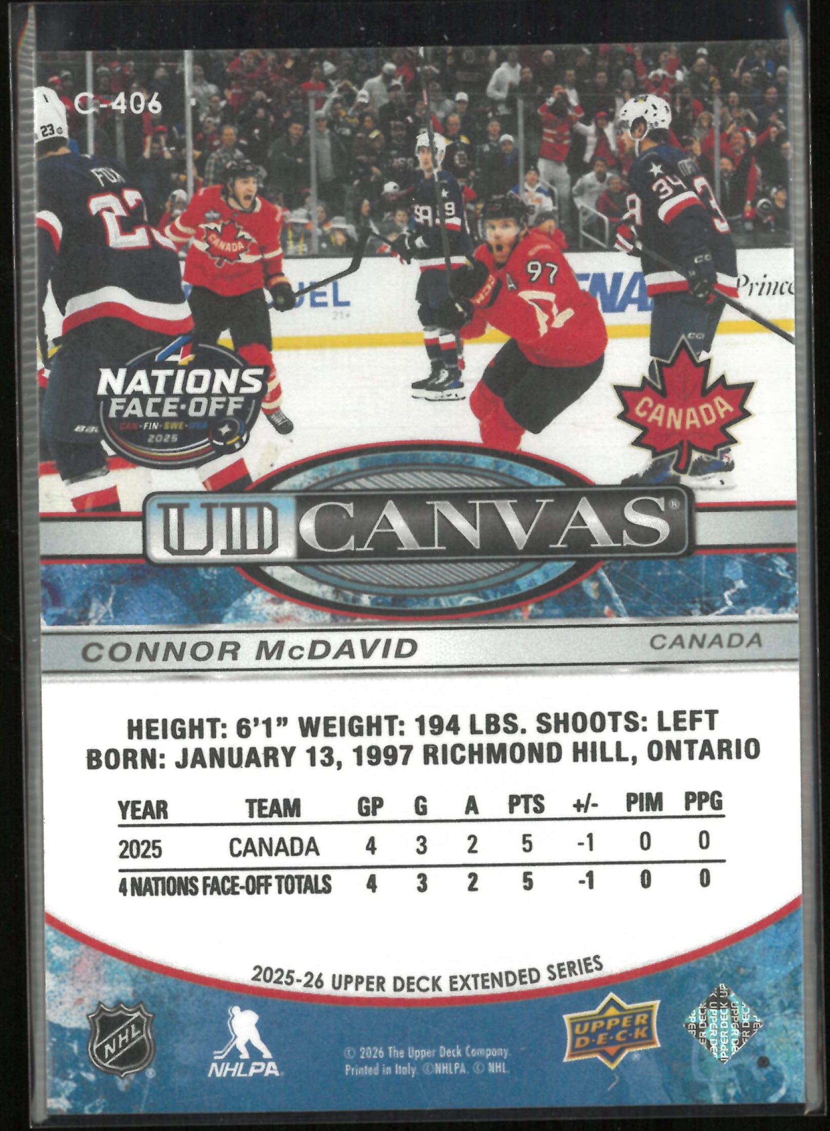 2025-26 Upper Deck Extended Series UD Canvas 4 Nations Face-Off Connor McDavid