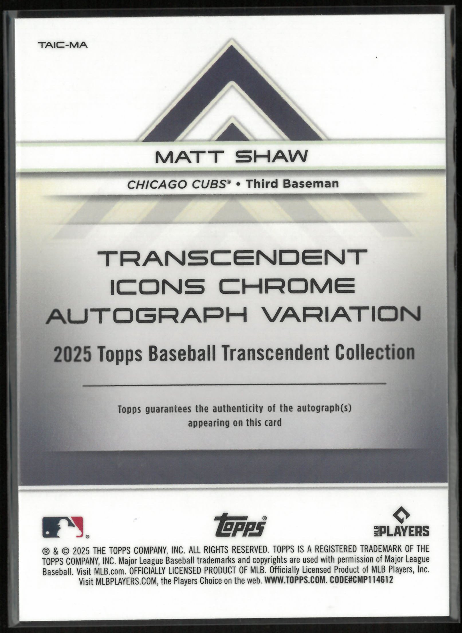 2025 Topps Transcendent Icons Chrome Rookie Autograph Matt Shaw Auto /25 RC