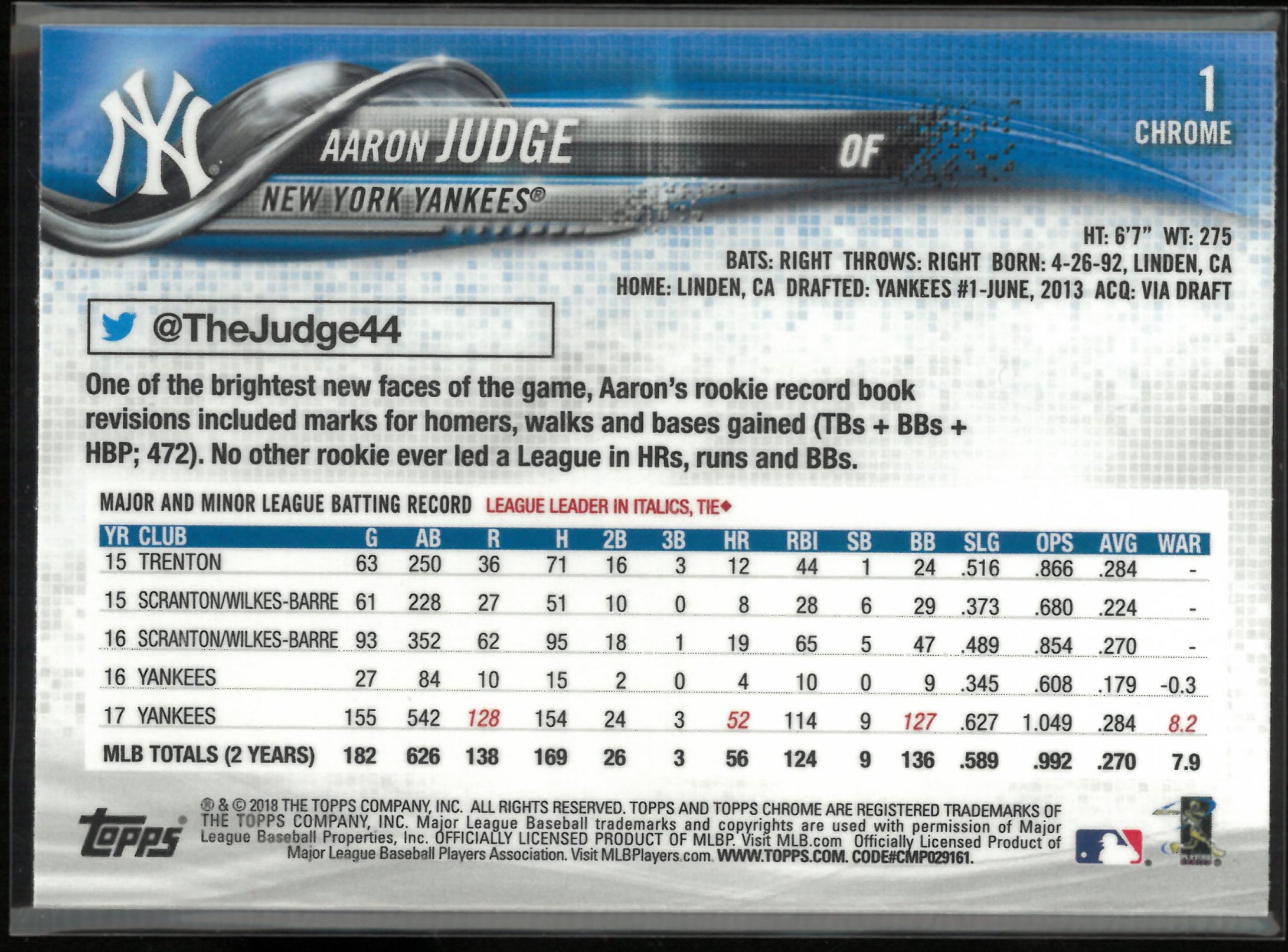2018 Topps Chrome Aaron Judge Prism Refractor
