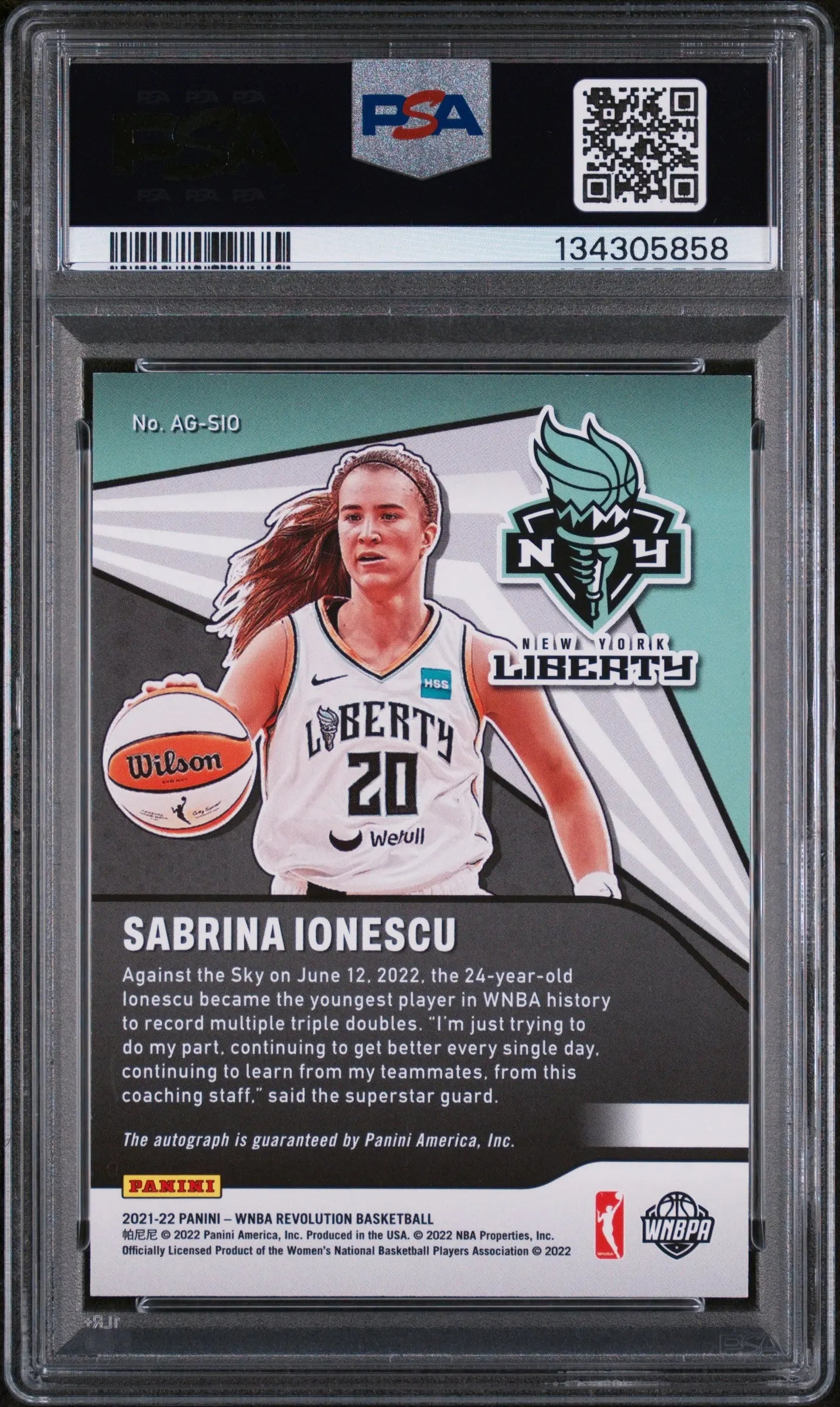 Sabrina Ionescu PSA 9 2022-23 Panini Revolution WNBA Autograph 