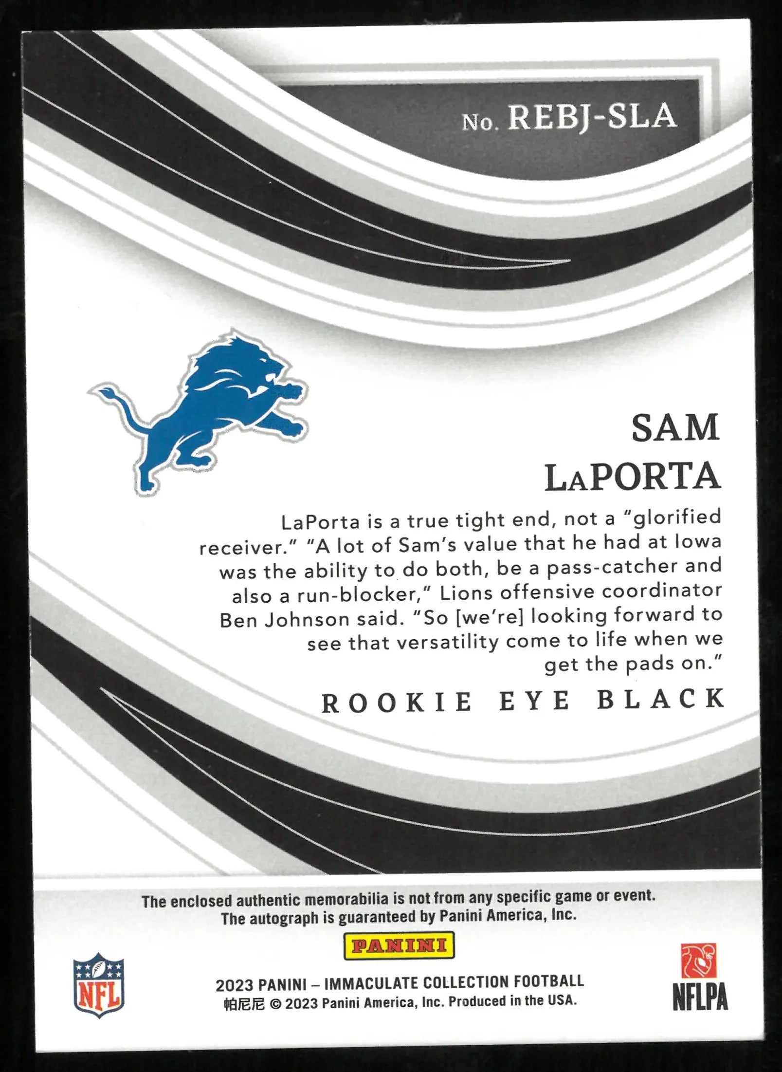 Sam LaPorta /99 Auto RC IMMACULATE 2023 Eye Black Rookie 