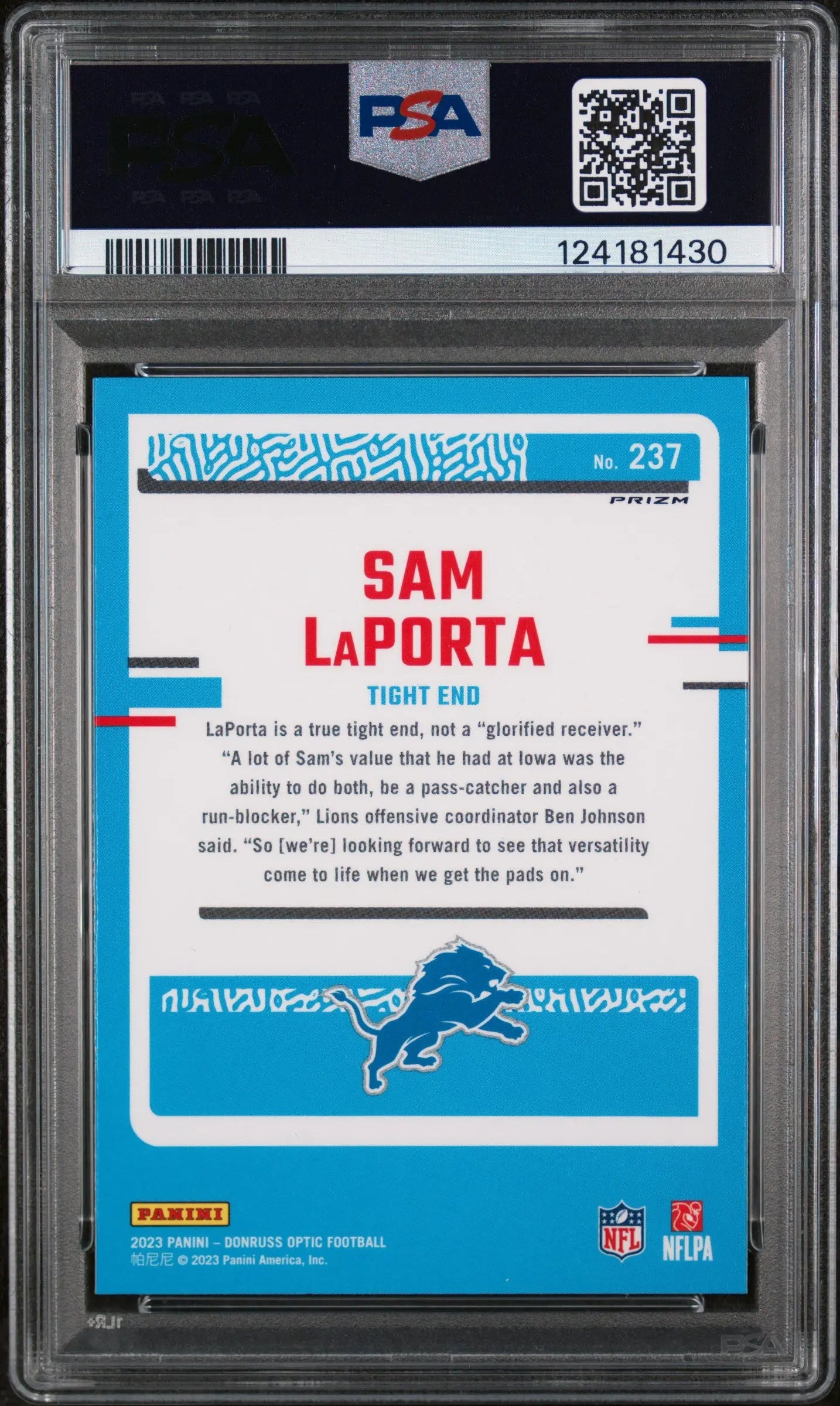 Sam Laporta Holo RC Rated Rookie PSA 10 2023 Panini Donruss Optic Silver 