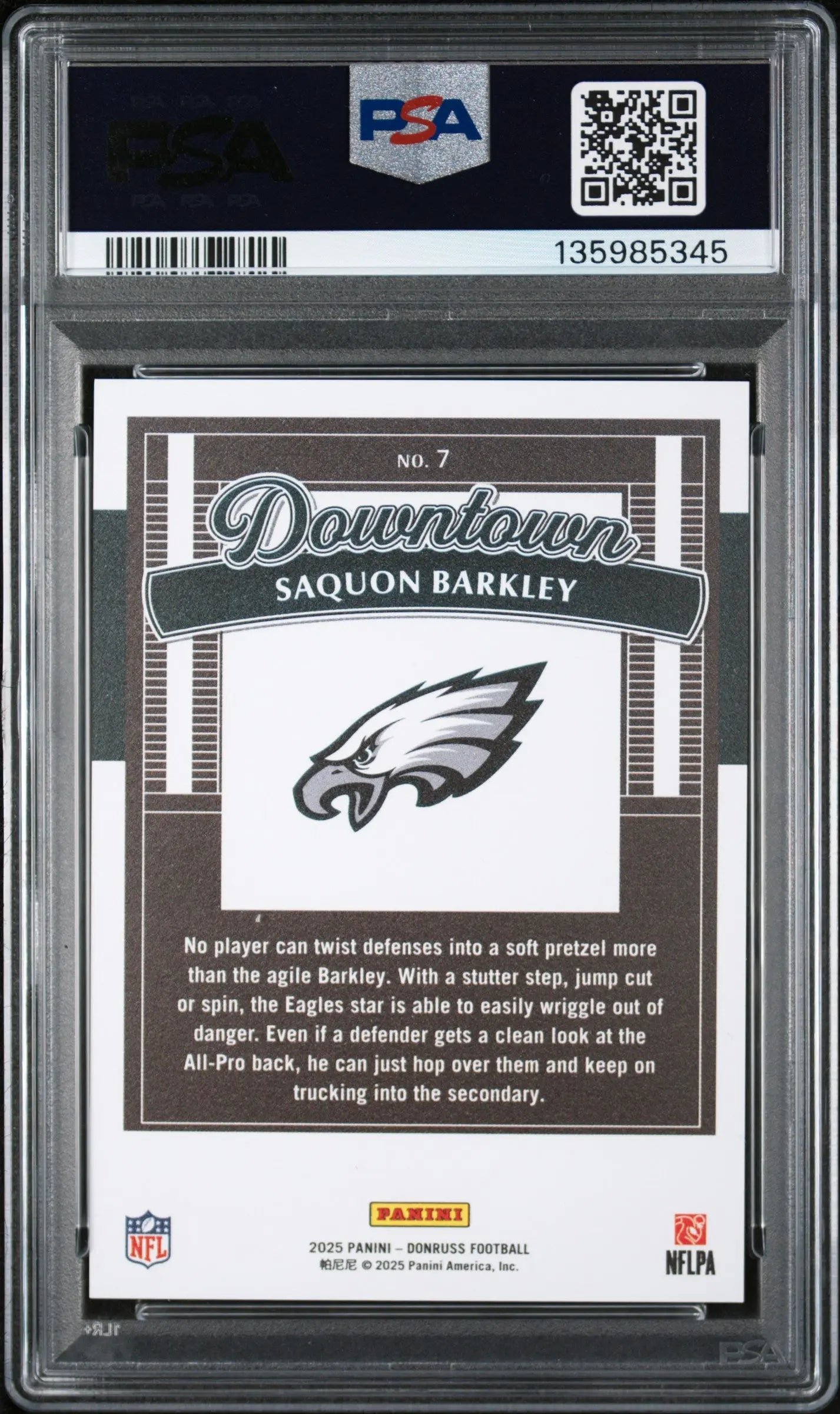 Saquon Barkley Downtown 2025 Donruss PSA 10 GEM #7 Eagles 