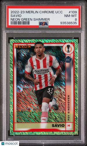 Savio Merlin Chrome UCC RC Rookie PSA 8 /350 2022-23 Neon Green Shimmer 