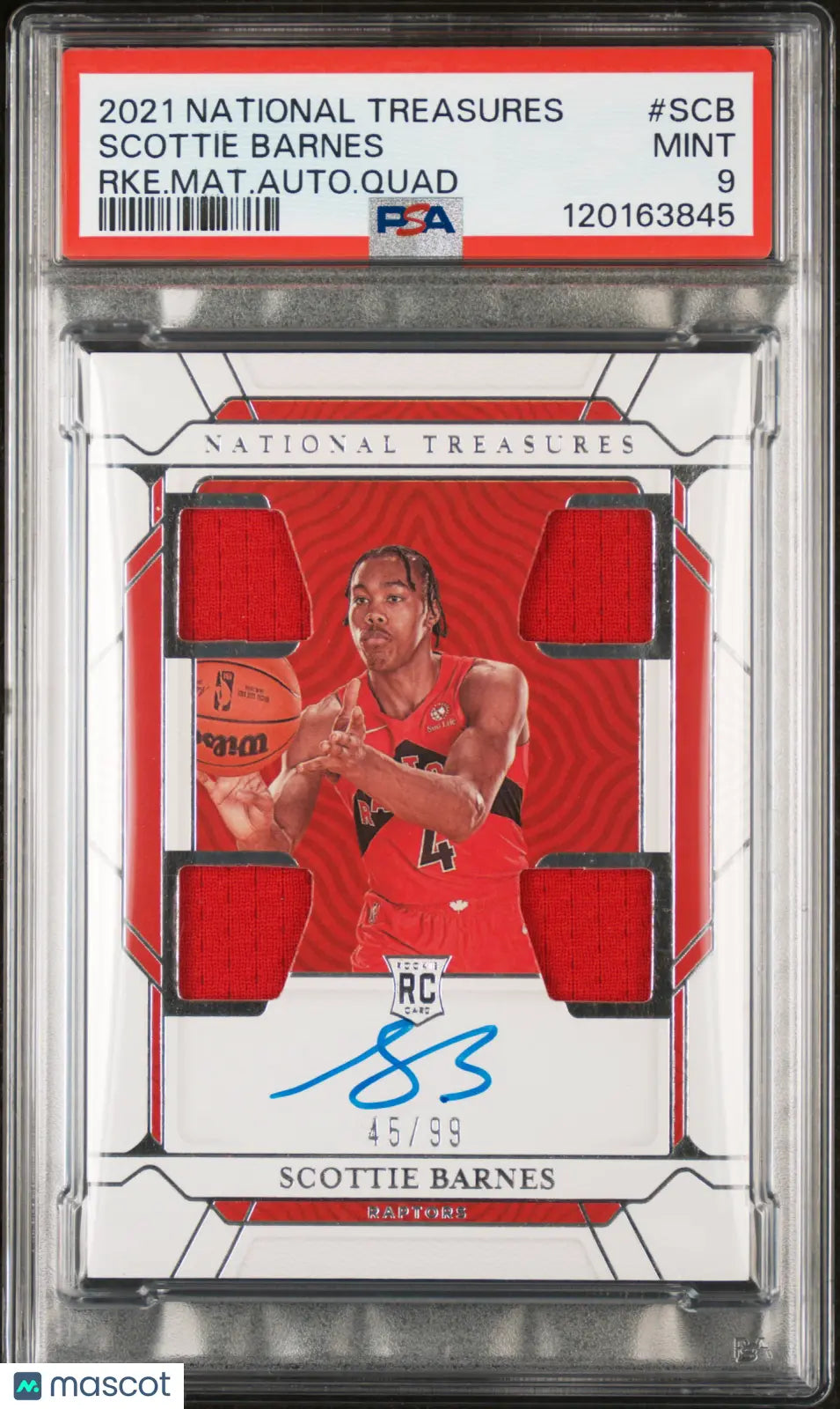 Scottie Barnes /99 Auto Jersey PSA 9 National Treasures RC Rookie Autograph 