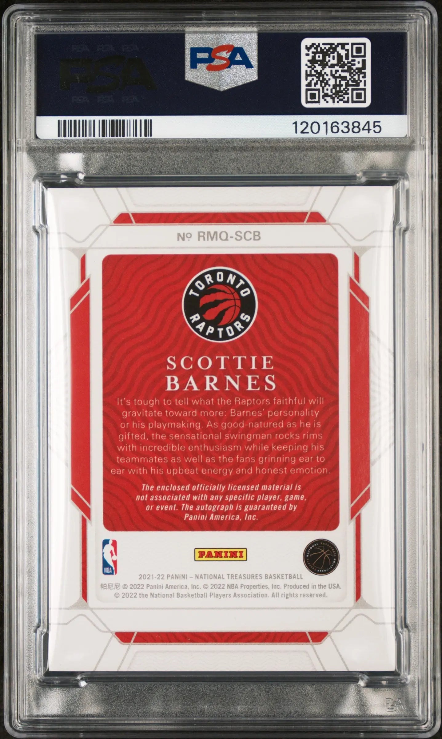 Scottie Barnes /99 Auto Jersey PSA 9 National Treasures RC Rookie Autograph 