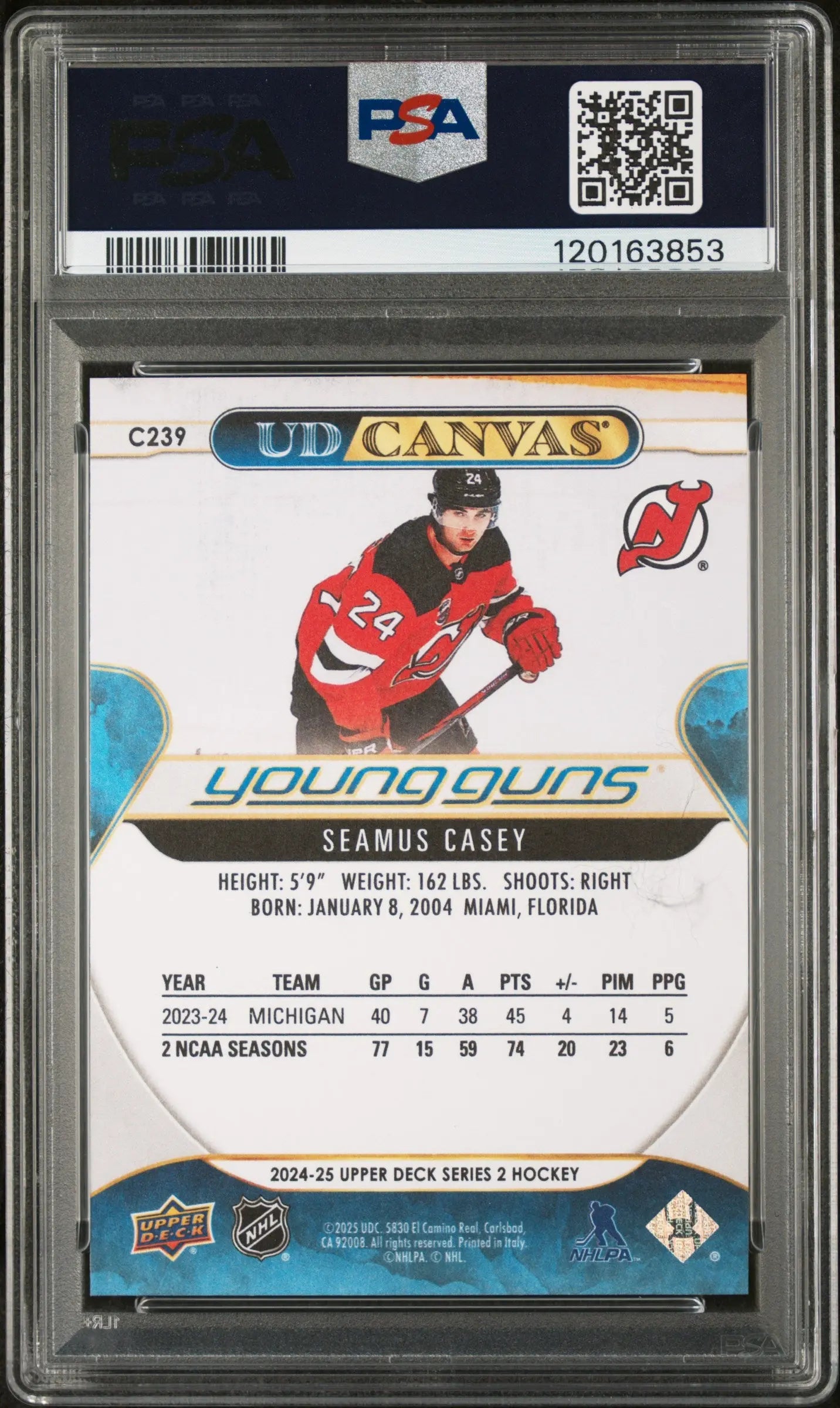 Seamus Casey UD Canvas Young Guns RC PSA 10 GEM Rookie Upper Deck 2024-25 24-25 