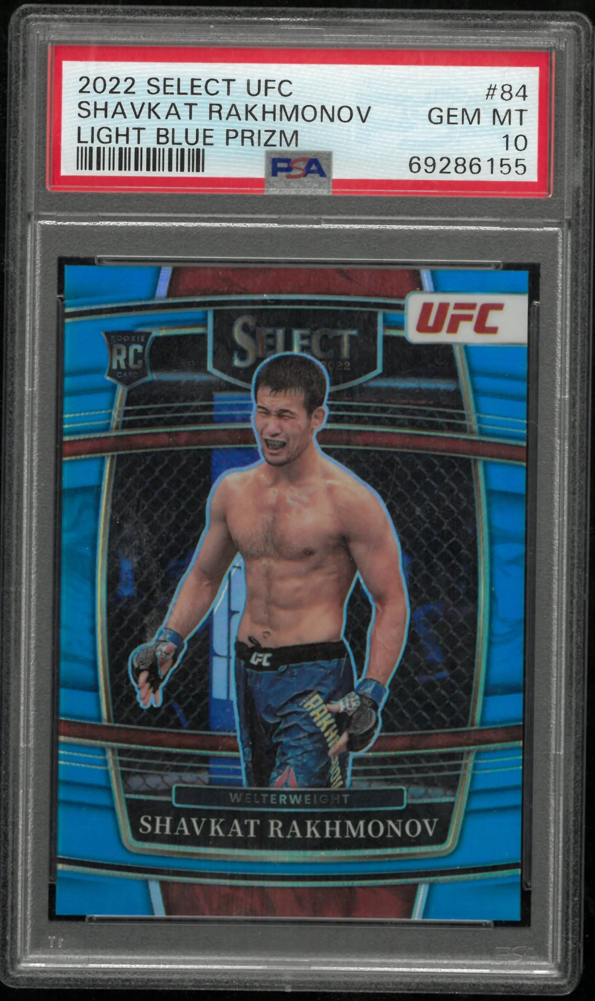 Shavkat Rakhmonov #84 RC Rookie Light Blue Prizm PSA 10 2022 Select UFC 