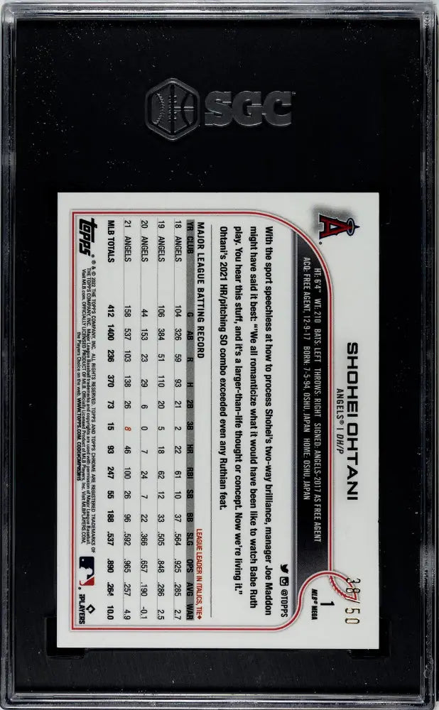 Shohei Ohtani Logofractor 2022 GOLD /50 SGC 8.5 Topps Chrome 