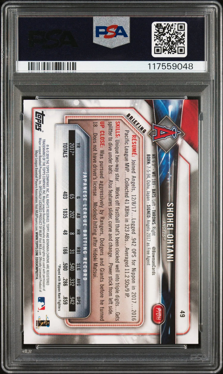 Shohei Ohtani PSA 10 2018 Bowman RC Rookie #49 Angels Japan 