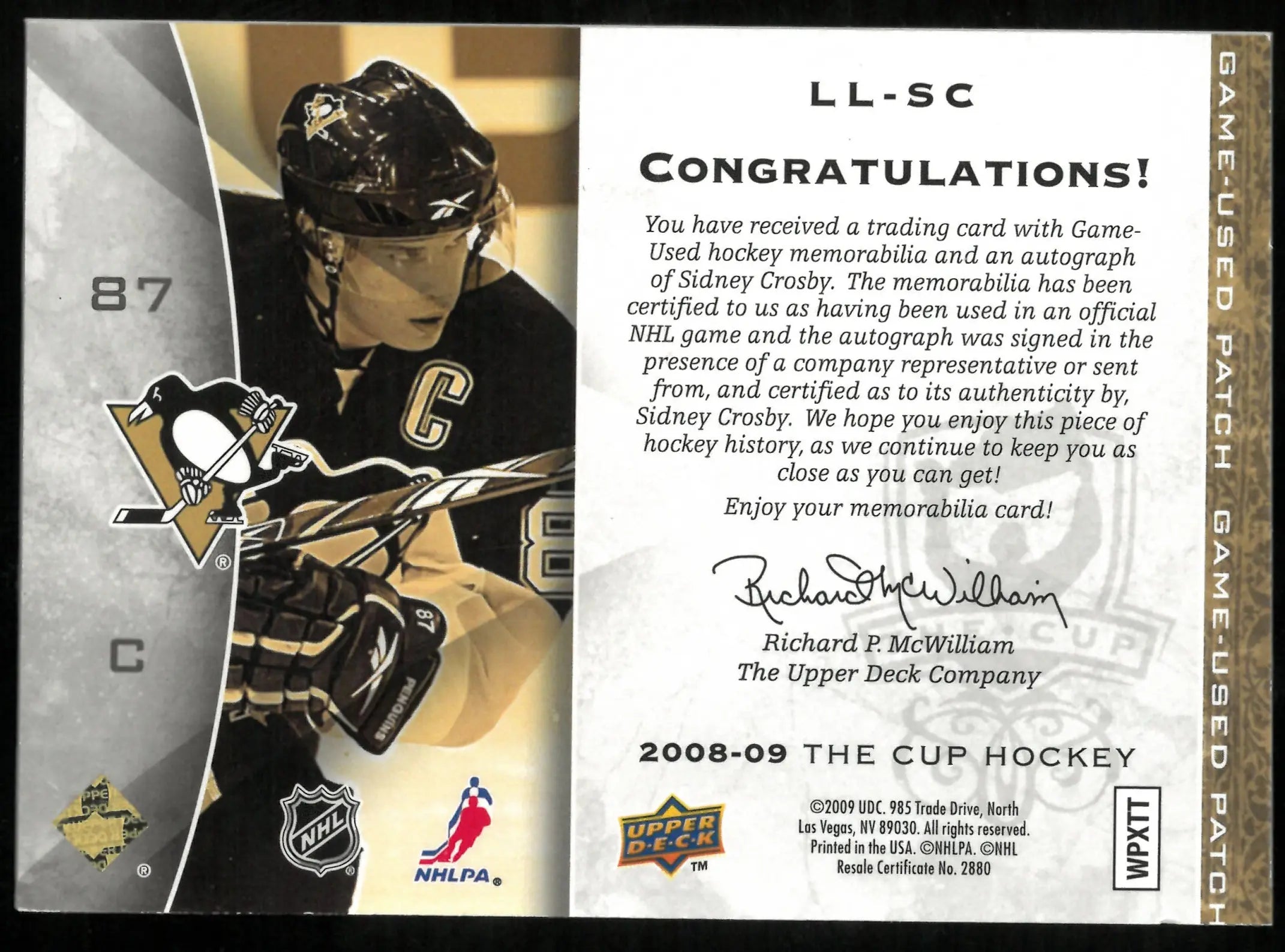 Sidney Crosby /50 LIMITED LOGOS TOP PATCH Auto 2008-09 UD The Cup 