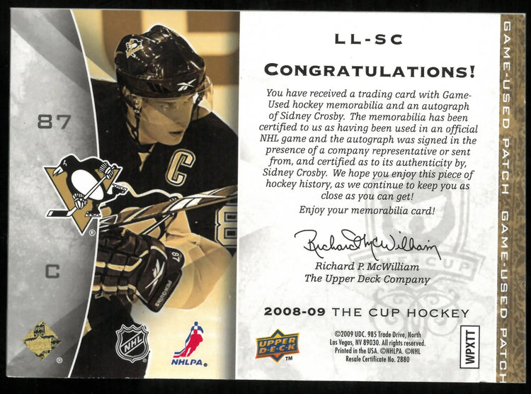 Sidney Crosby /50 LIMITED LOGOS TOP PATCH Auto 2008-09 UD The Cup 