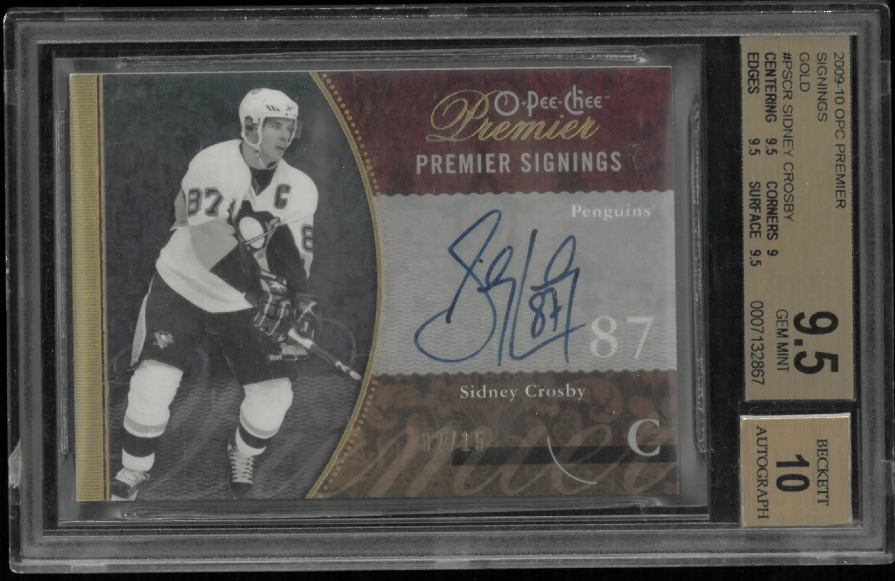 Sidney Crosby Auto /15 BGS 9.5 10 AUTOGRAPH 2009-10 OPC Premier GOLD Upper Deck 