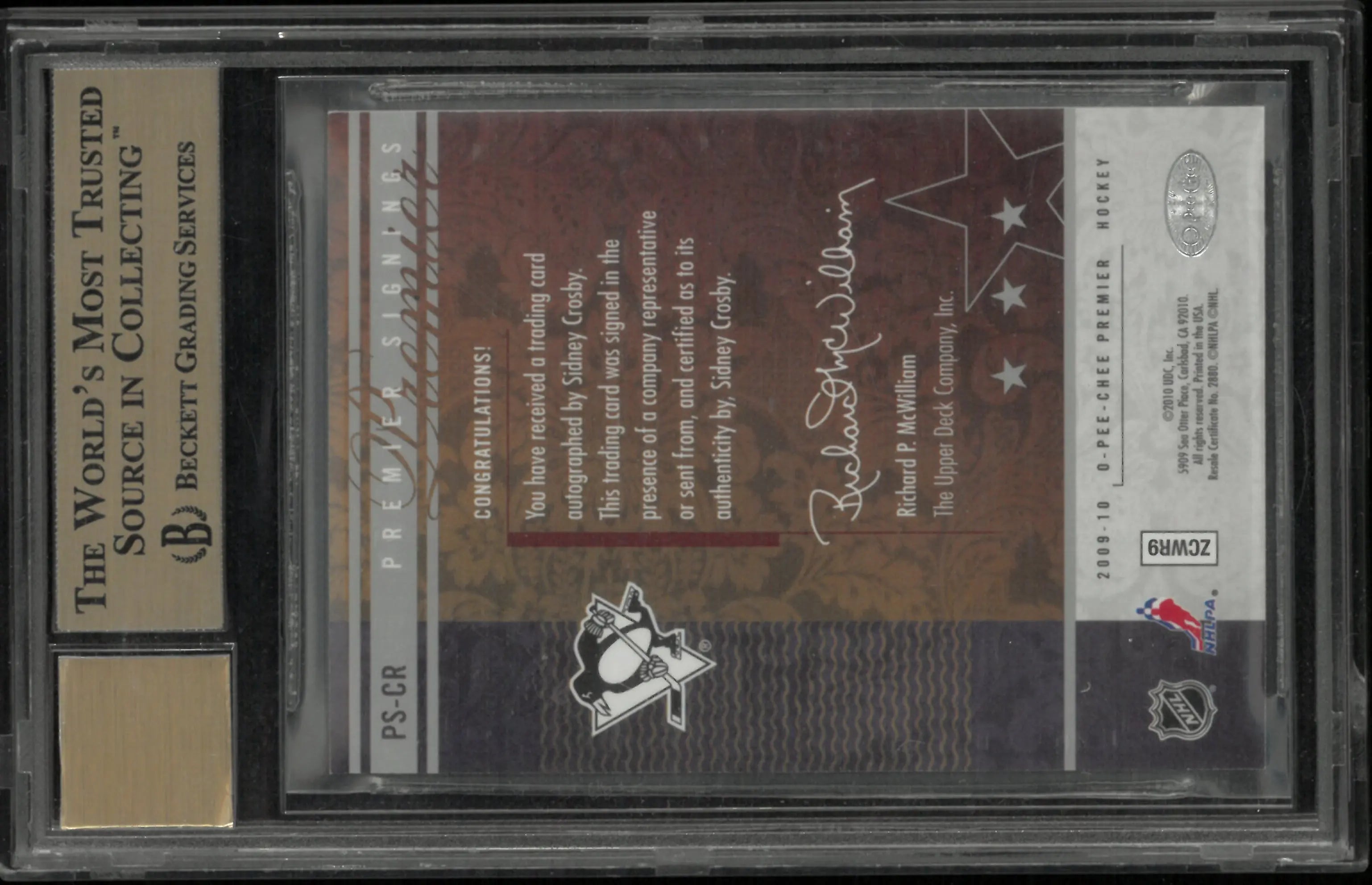 Sidney Crosby Auto /15 BGS 9.5 10 AUTOGRAPH 2009-10 OPC Premier GOLD Upper Deck 