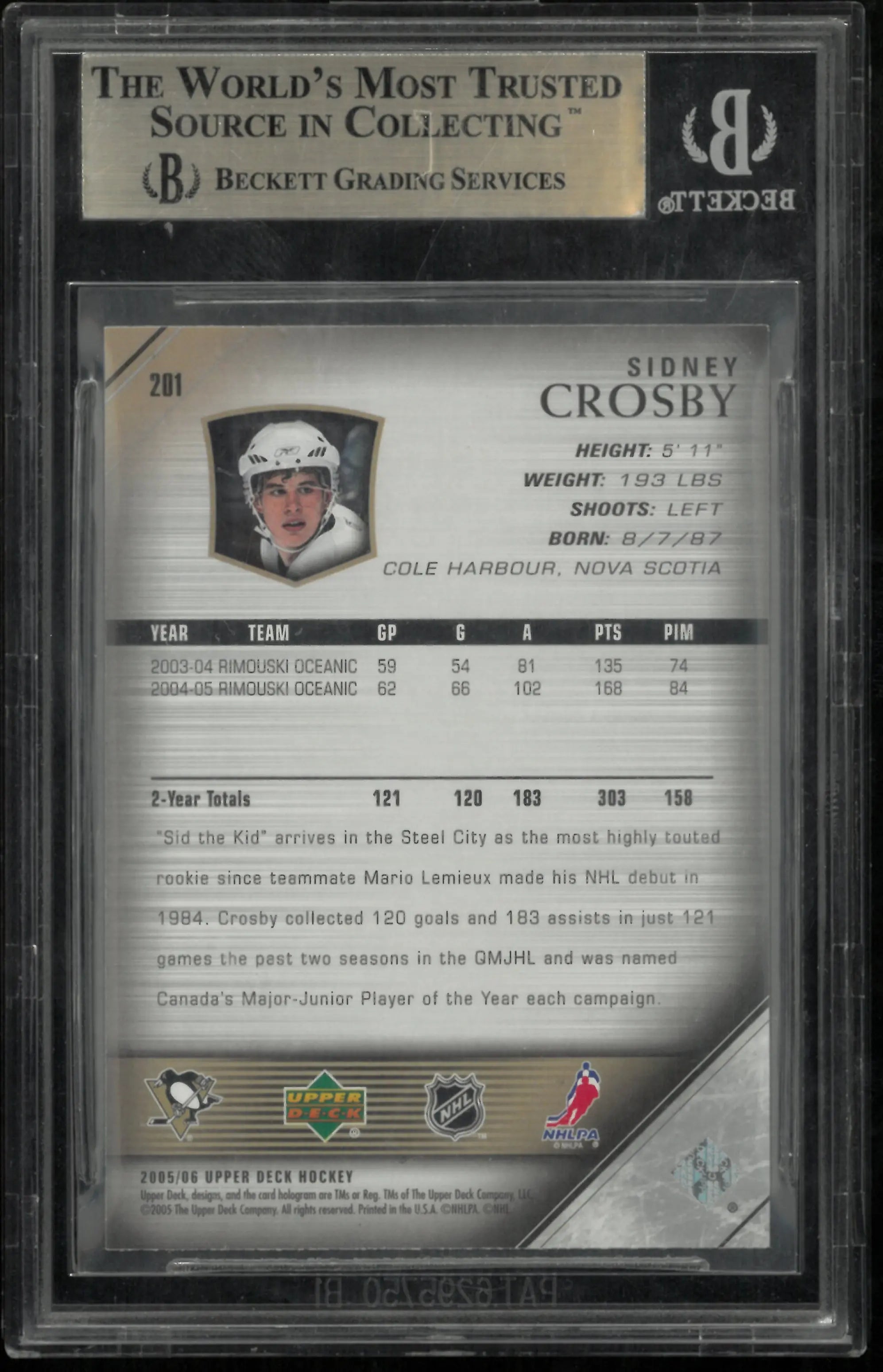 Sidney Crosby BGS 9.5 Young Guns RC Rookie 2005-06 05-06 Upper Deck Penguins 