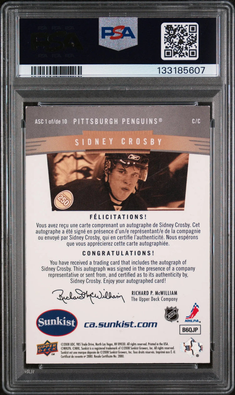 Sidney Crosby PSA Auto 10 SSP RARE 2008-09 Upper Deck Sunkist Autograph Promo 