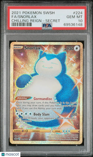 Snorlax 224/198 PSA 10 2021 Chilling Reign Secret Pokemon Gold 