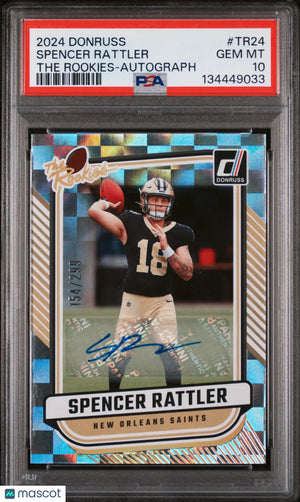 Spencer Rattler PSA 10 RC Rookie Auto /299 Donruss The Rookies 2024 