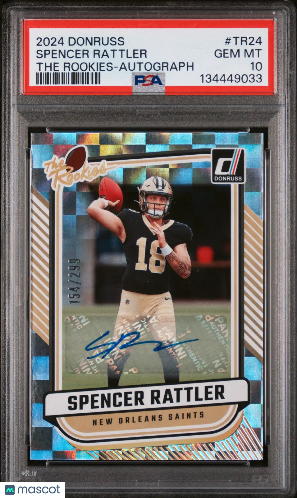 Spencer Rattler PSA 10 RC Rookie Auto /299 Donruss The Rookies 2024 