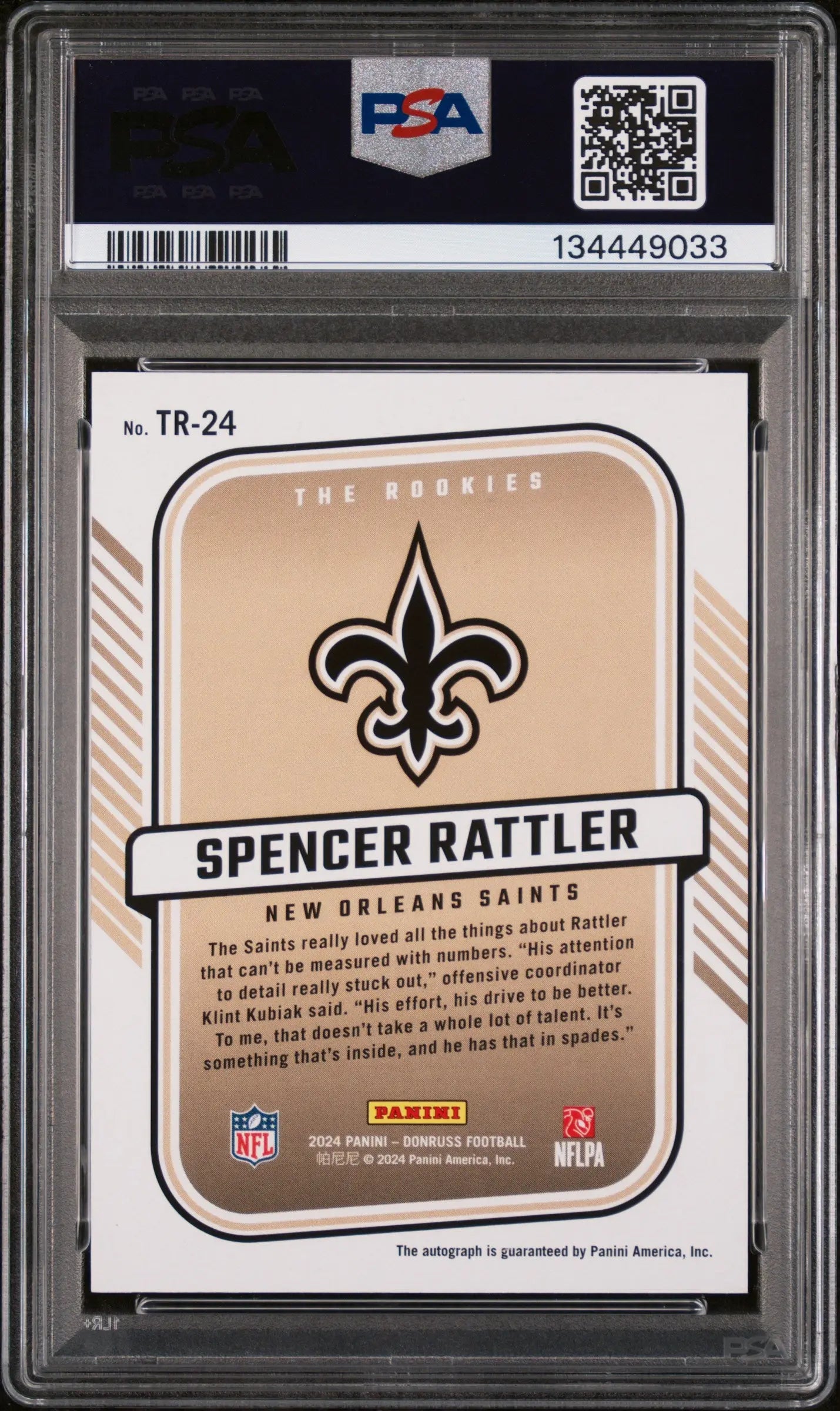 Spencer Rattler PSA 10 RC Rookie Auto /299 Donruss The Rookies 2024 