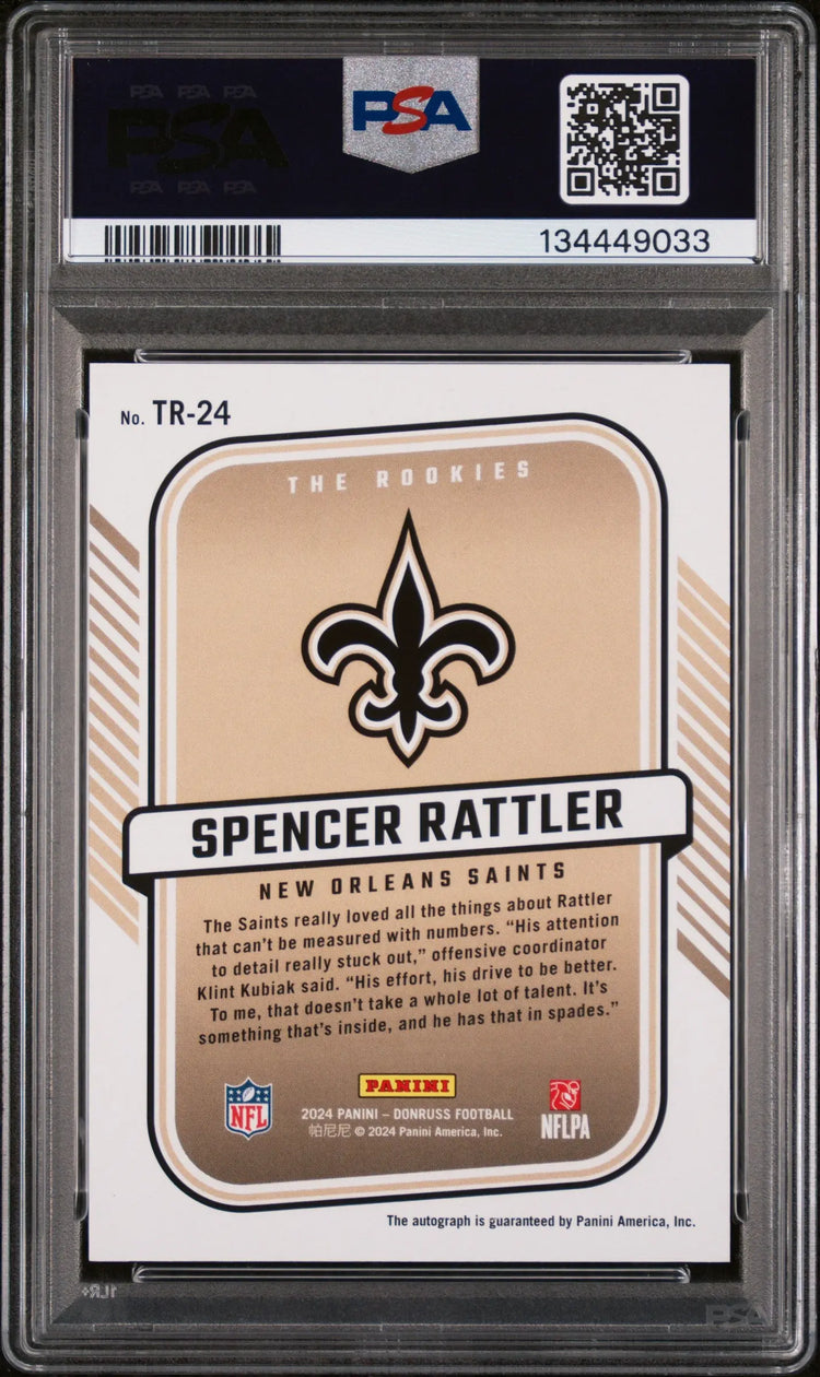 Spencer Rattler PSA 10 RC Rookie Auto /299 Donruss The Rookies 2024 