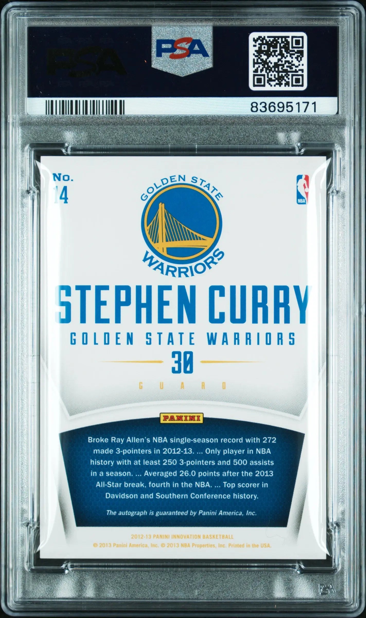 Stephen Curry PSA 9 Auto 10 2012-13 Panini Innovation Innovative Ink 