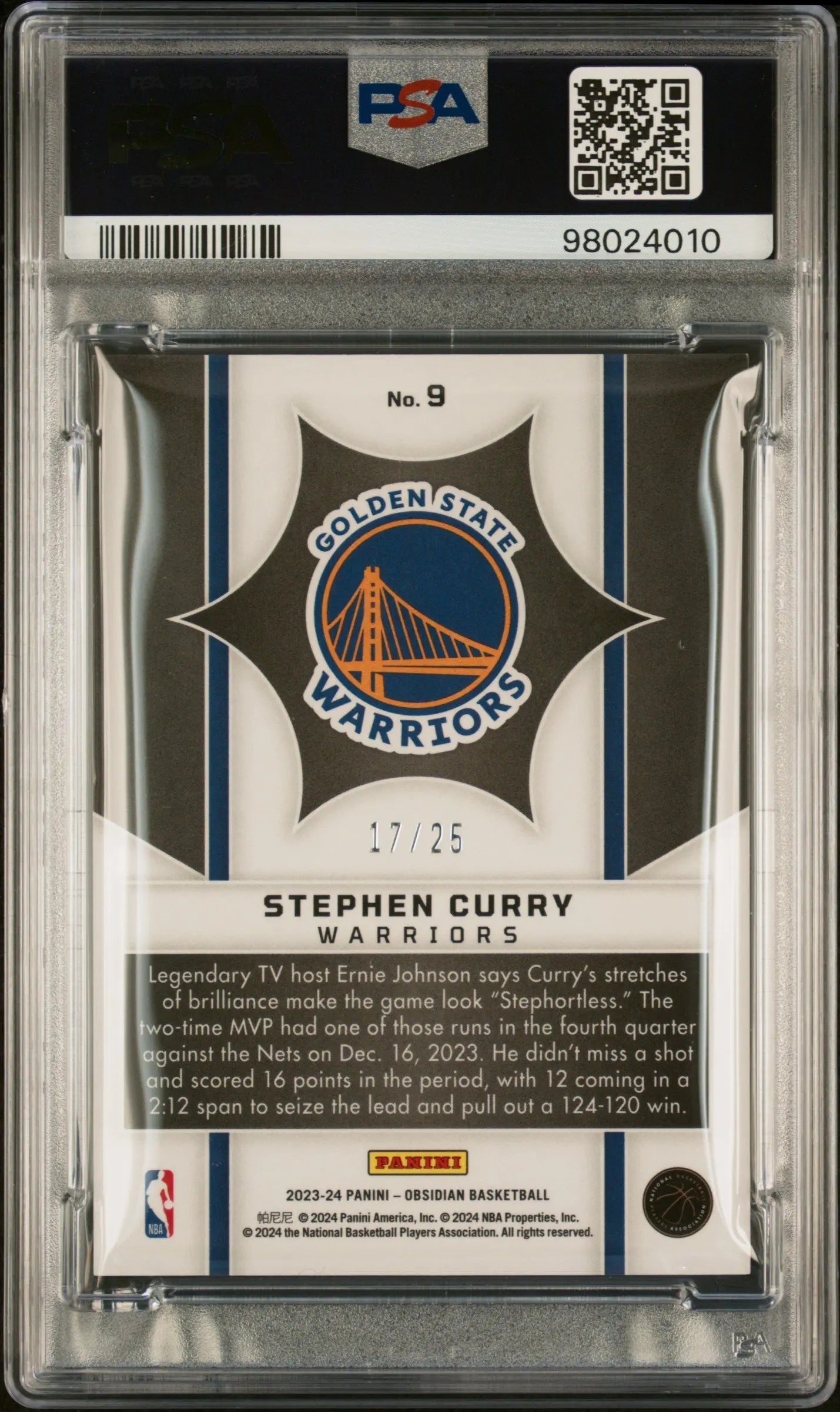 Stephen Curry PSA 9 Obsidian Supernova Green /25 2023-24 23-24 