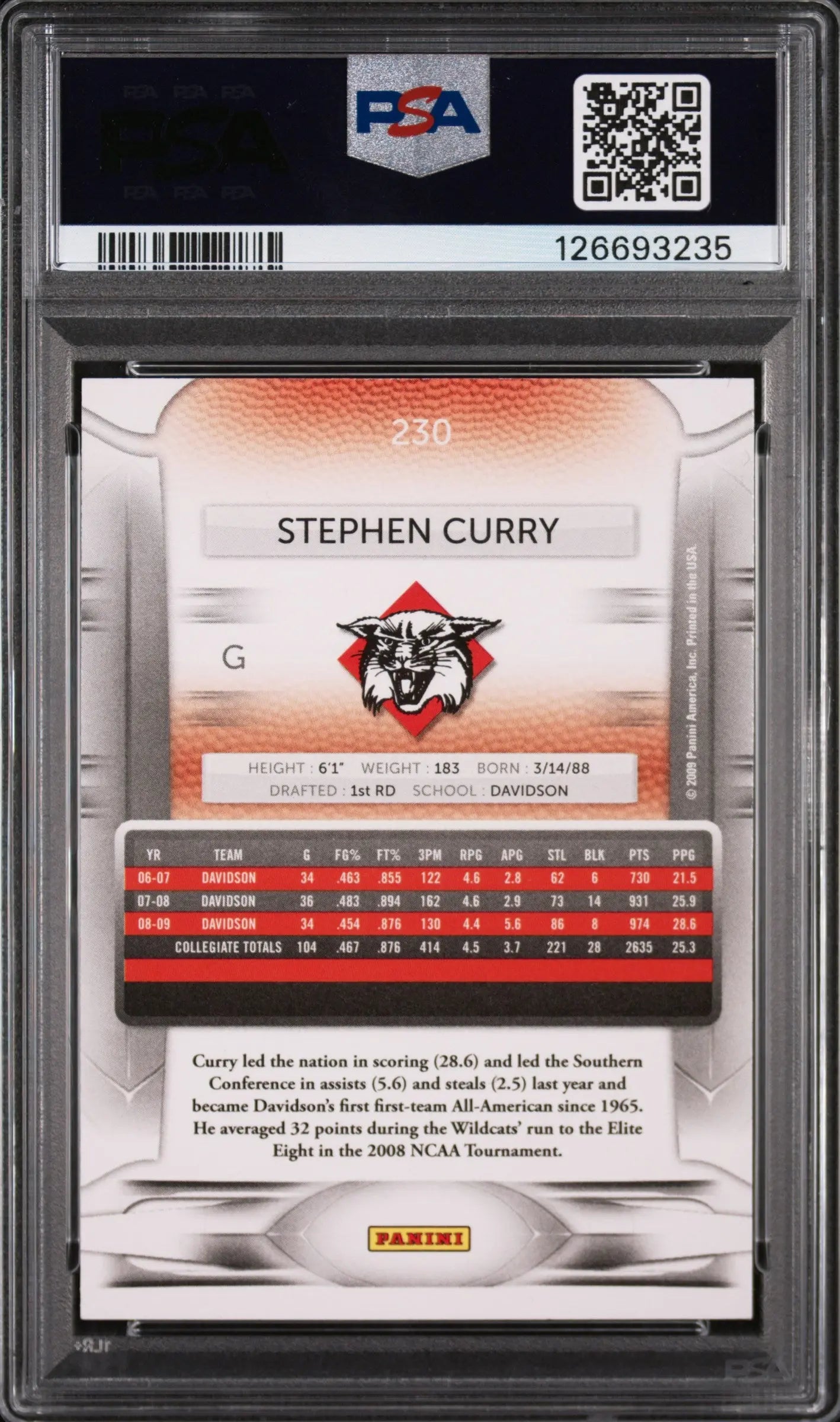 Stephen Curry RC Rookie PSA 9 2009-10 09-10 Panini Prestige Davidson 