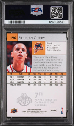 Stephen Curry RC Rookie PSA 9 2009-10 UD First 1st Edition 09-10 Upper Deck 196 