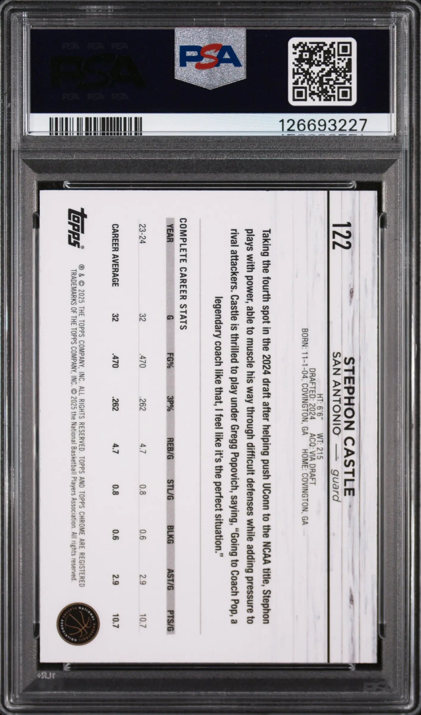 Stephon Castle RC Prism PSA 10 2024-25 Topps Chrome Rookie 24-25 
