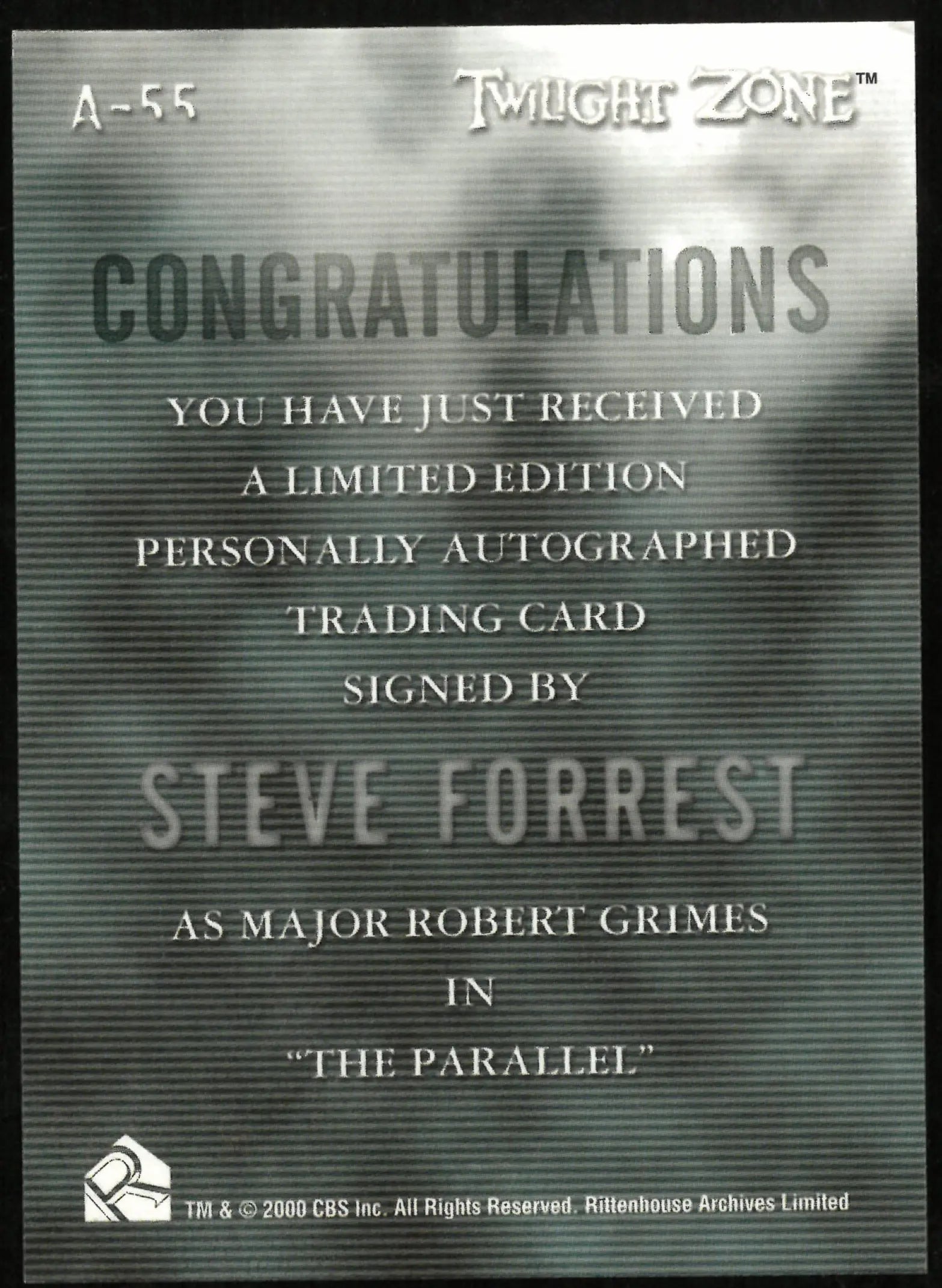 Steve Forrest as Major Robert Grimes Twilight Zone Auto Autograph #A-55 