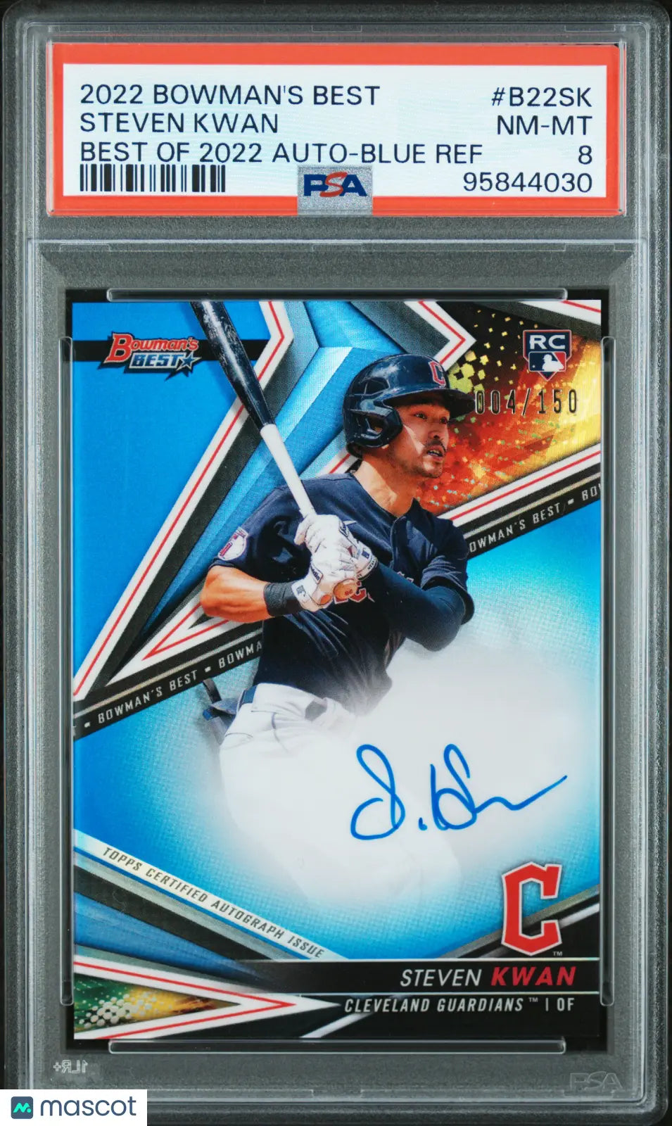 Steven Kwan RC Auto Blue Refractor /150 PSA 8 2022 Bowman's Best Autograph 