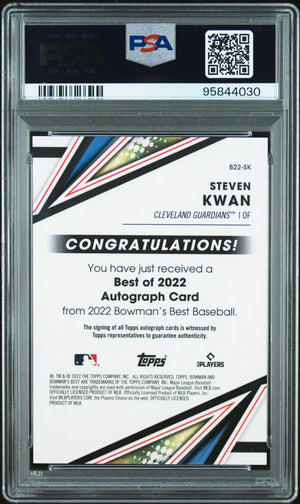 Steven Kwan RC Auto Blue Refractor /150 PSA 8 2022 Bowman's Best Autograph 