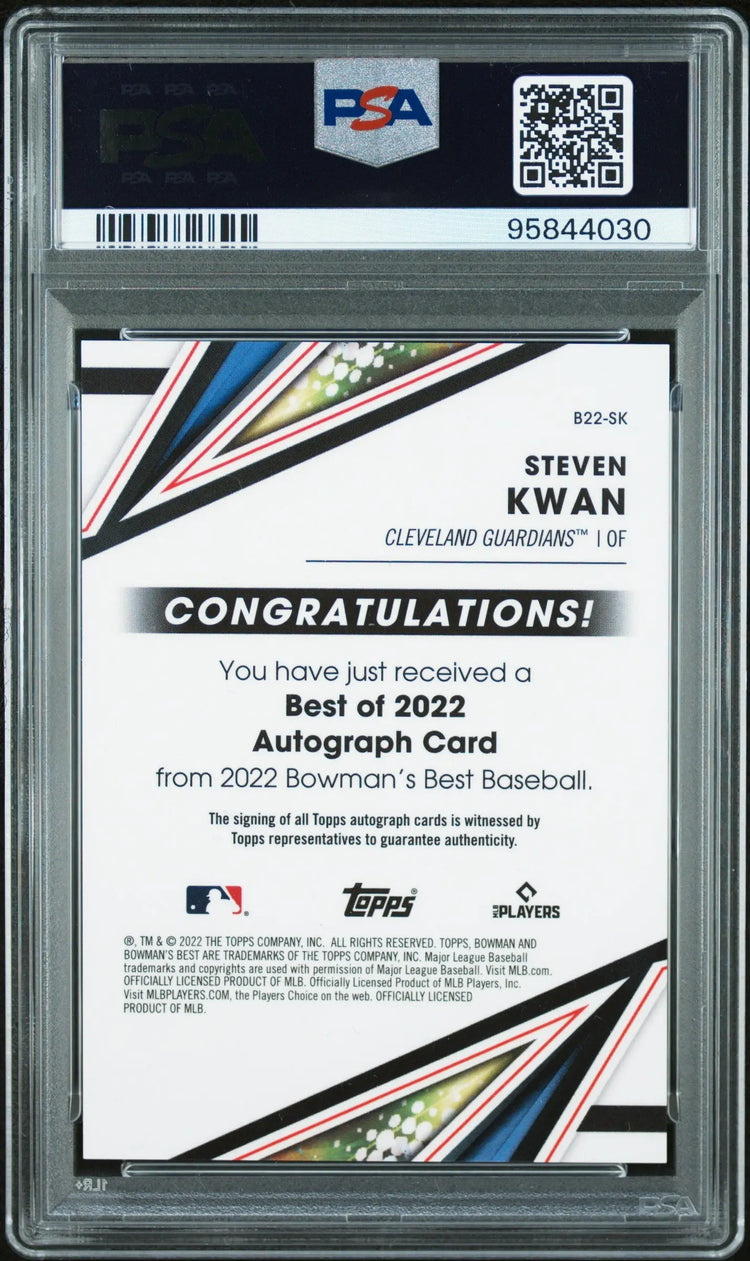 Steven Kwan RC Auto Blue Refractor /150 PSA 8 2022 Bowman's Best Autograph 