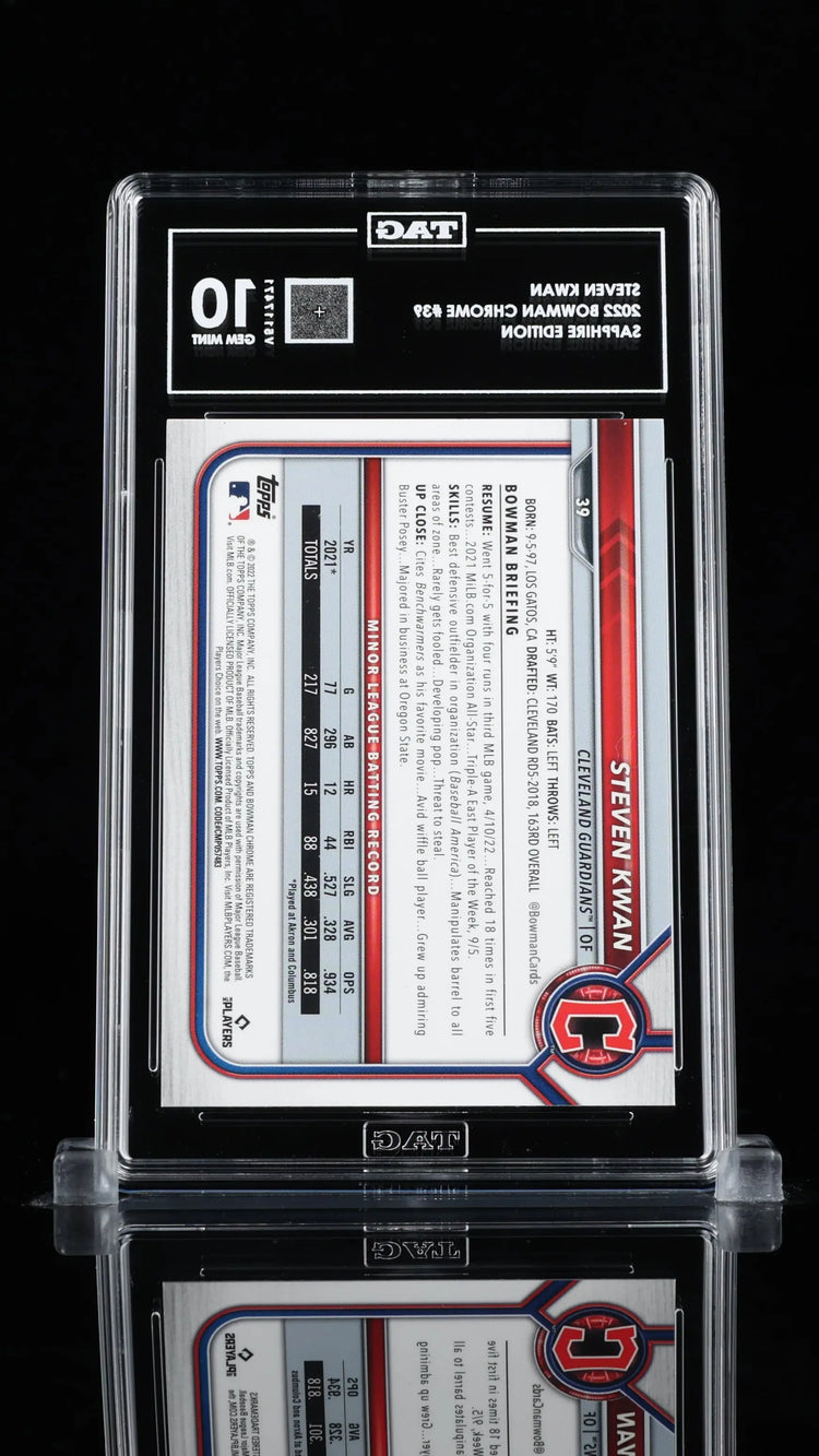 Steven Kwan Sapphire RC Rookie TAG 10 Gem Mint Bowman Chrome 2022 39 Guardians 