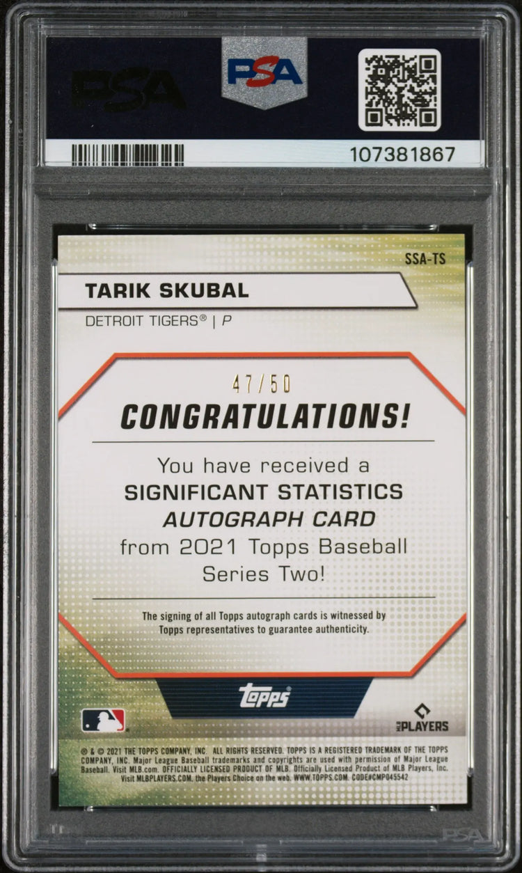 Tarik Skubal Auto /50 PSA 9 2021 RC Rookie Topps Significant Stats Autograph 
