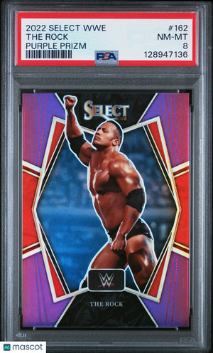 The Rock /75 Purple Prizm PSA 8 2022 Panini Select WWE 