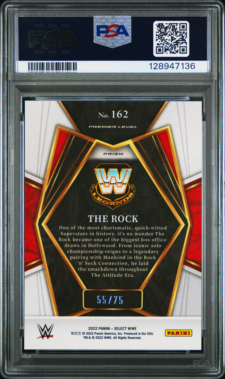 The Rock /75 Purple Prizm PSA 8 2022 Panini Select WWE 
