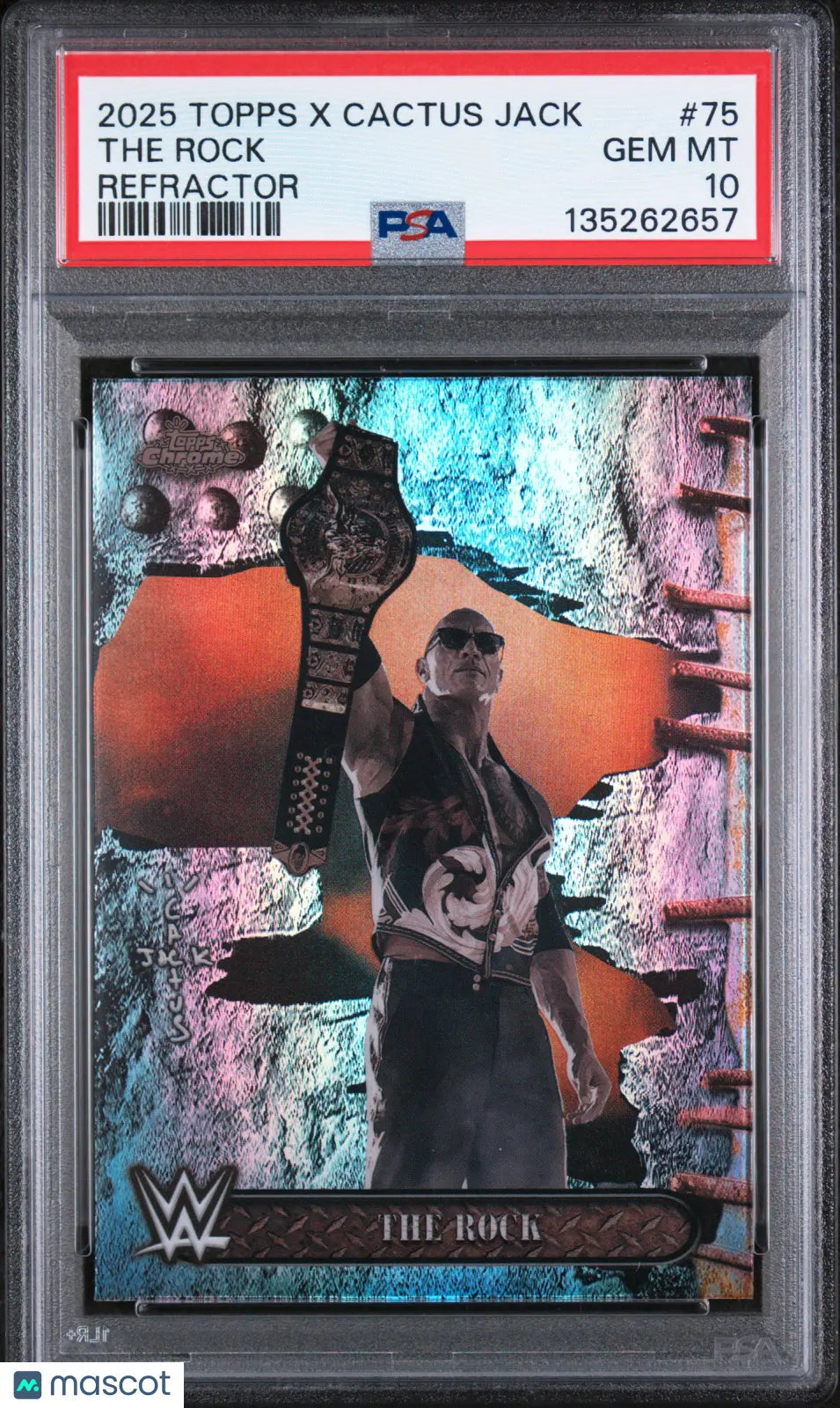 The Rock PSA 10 2025 Topps Chrome WWE X Cactus Jack Refractor 