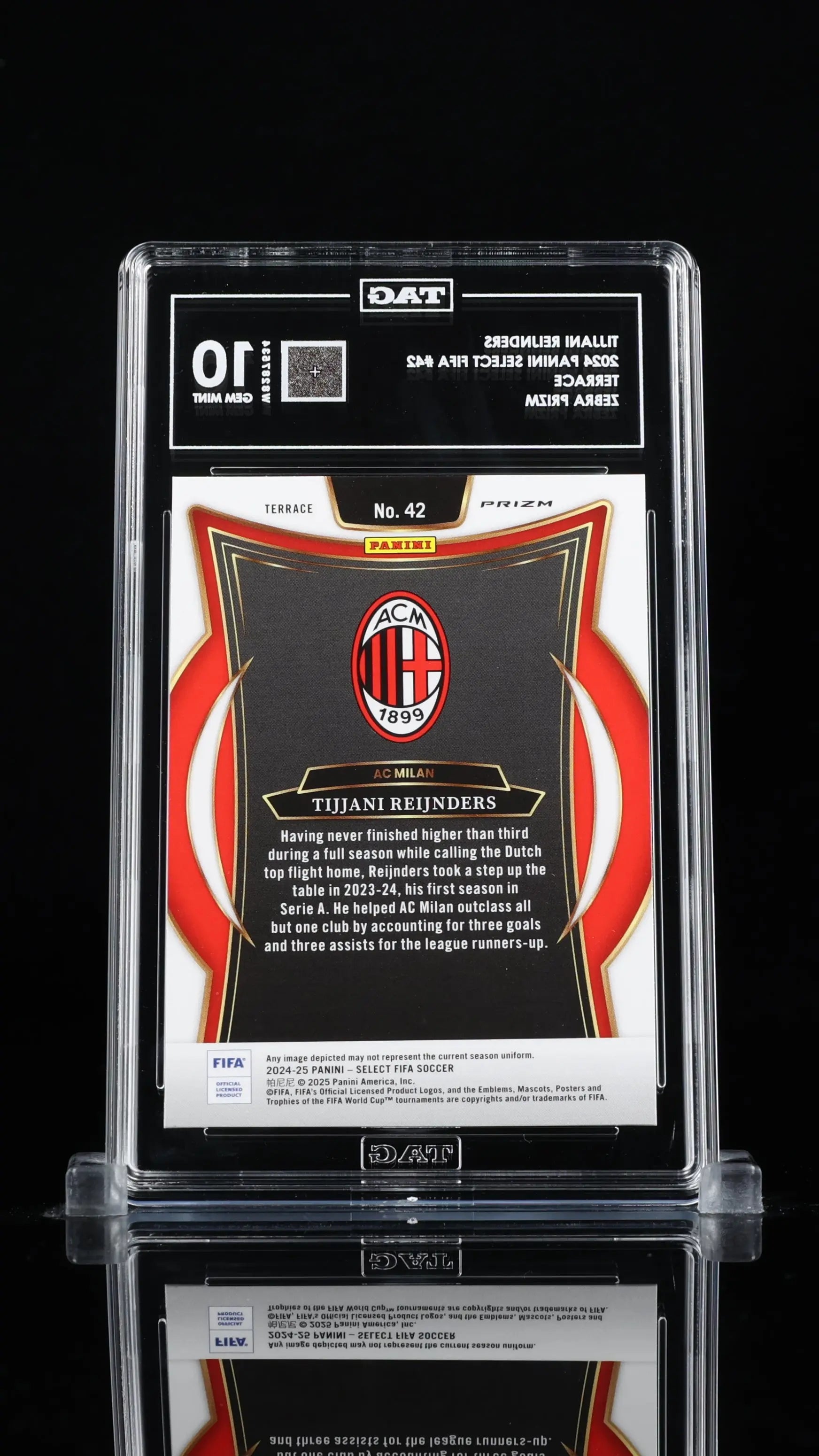 Tijjani Reijnders 2024-25 Panini Select FIFA Zebra Prizm TAG 10 