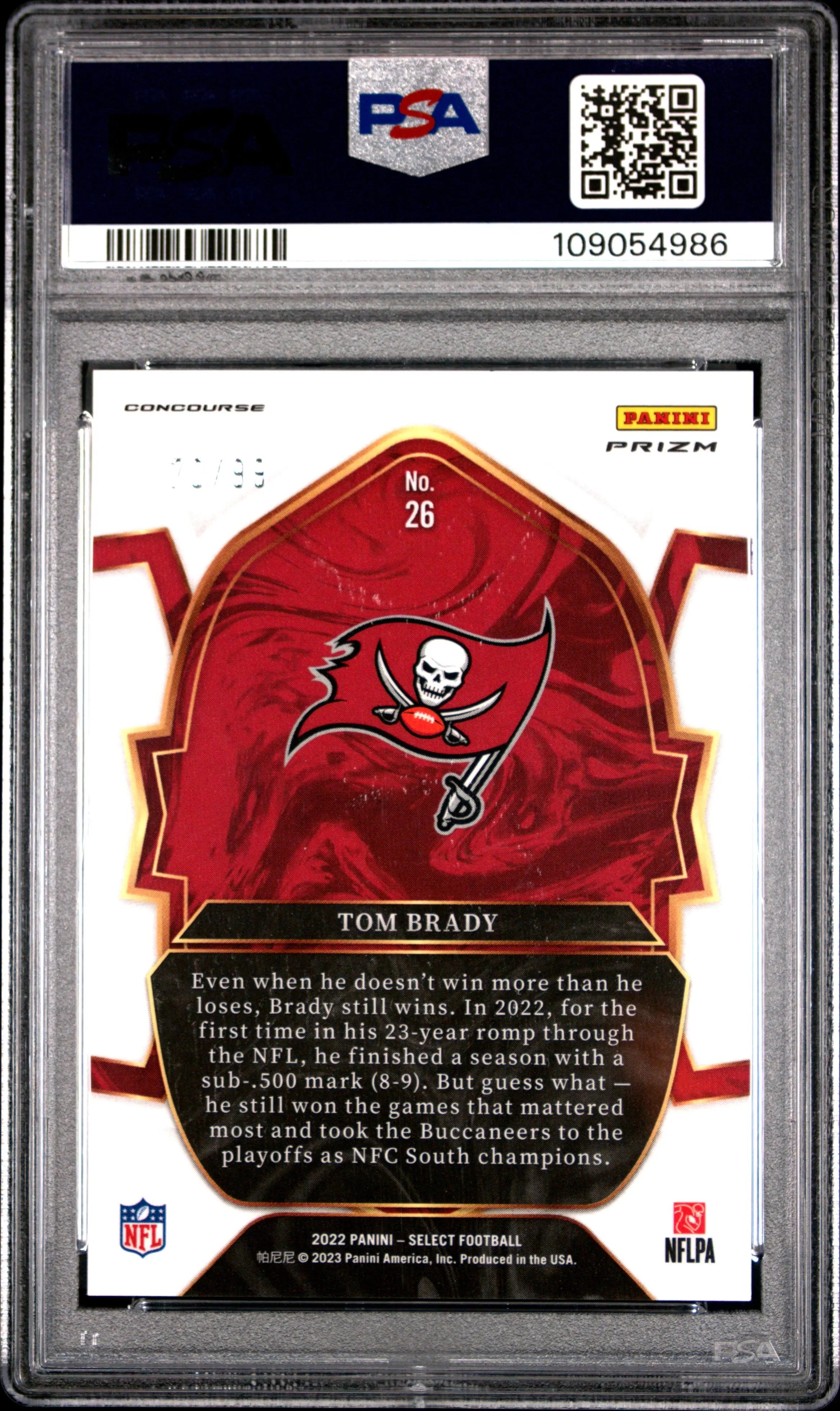 Tom Brady /99 Red Prizm PSA 9 2022 Panini Select Buccaneers 