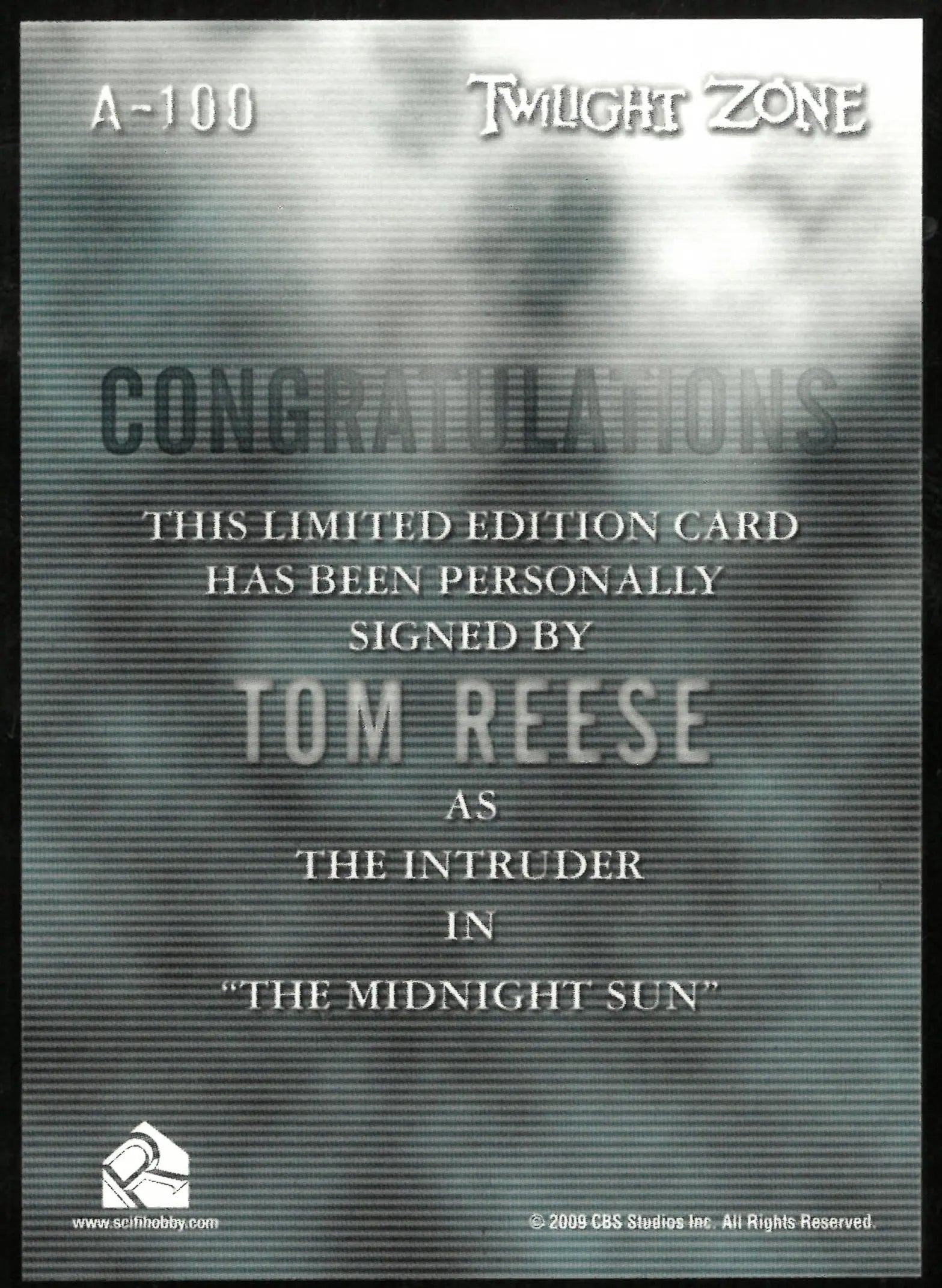 Tom Reese as The Intruder Twilight Zone Auto Autograph #A-100 