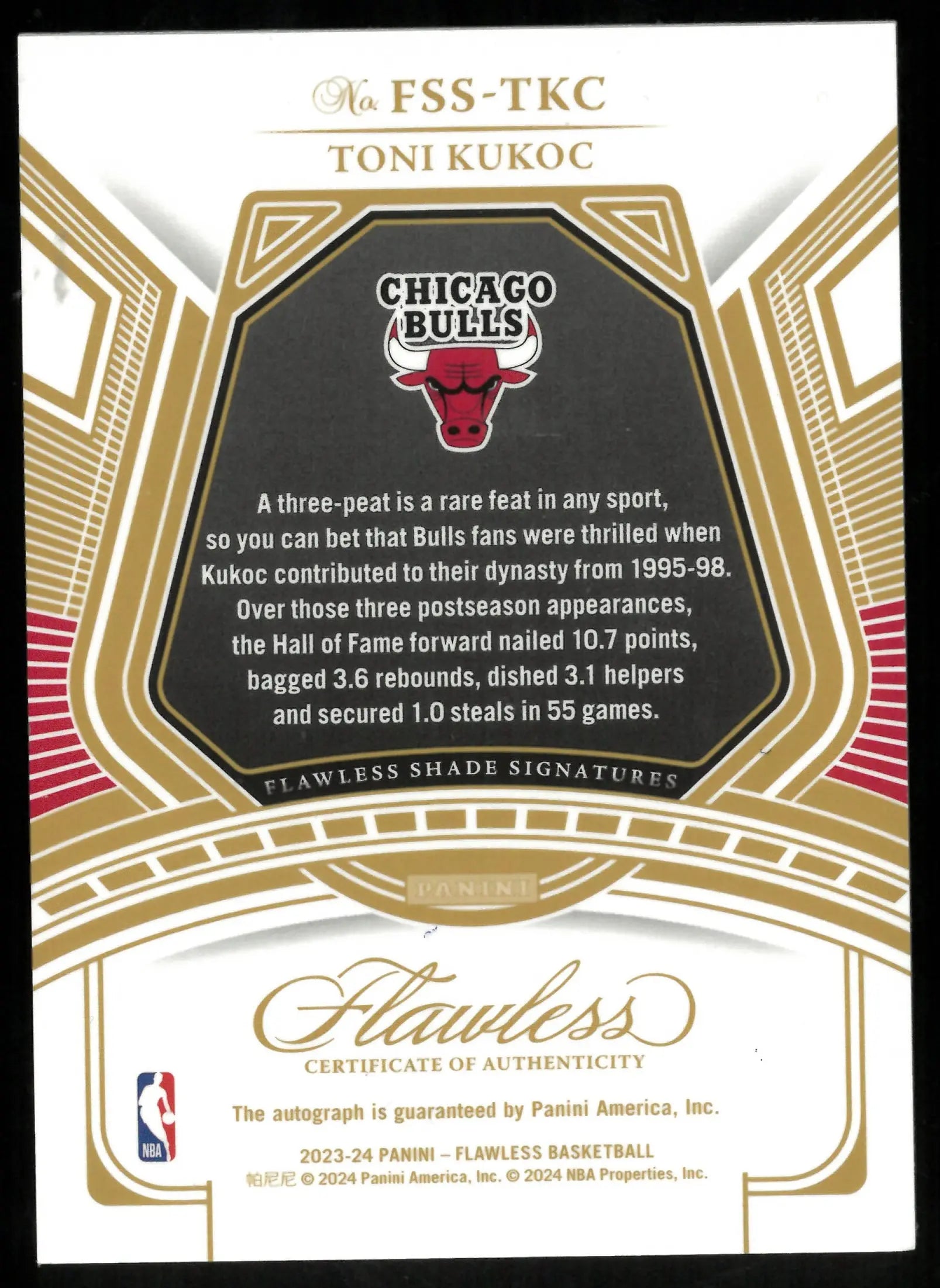 Toni Kukoc Auto /25 25/25 Shade 2023-24 BULLS Flawless Autograph 