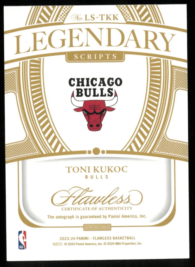 Toni Kukoc Auto /25 Legendary 2023-24 BULLS Flawless Autograph 