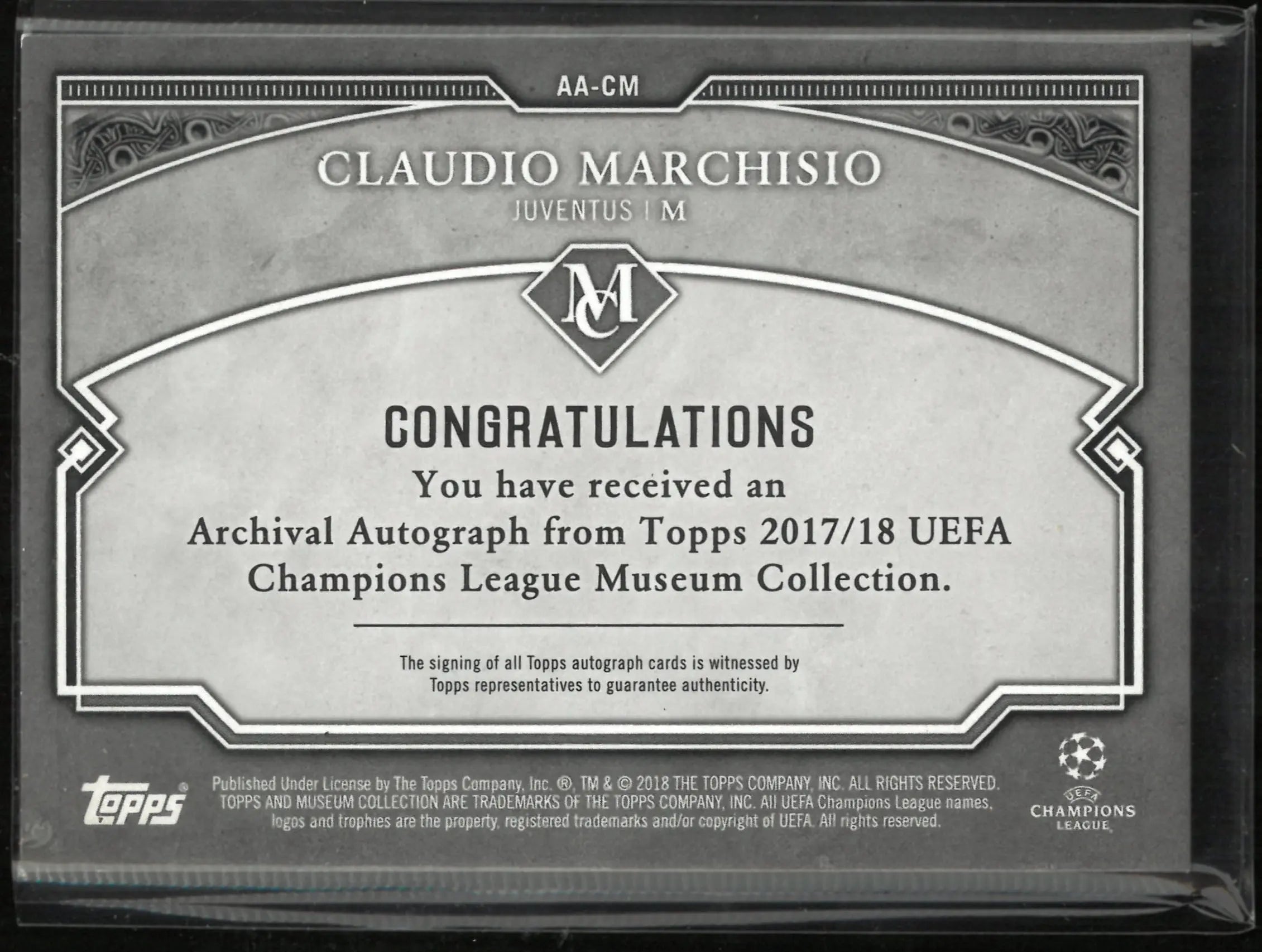 Topps 2017-18 UEFA Champions League Museum Collection Claudio Marchisio Autograph /25 